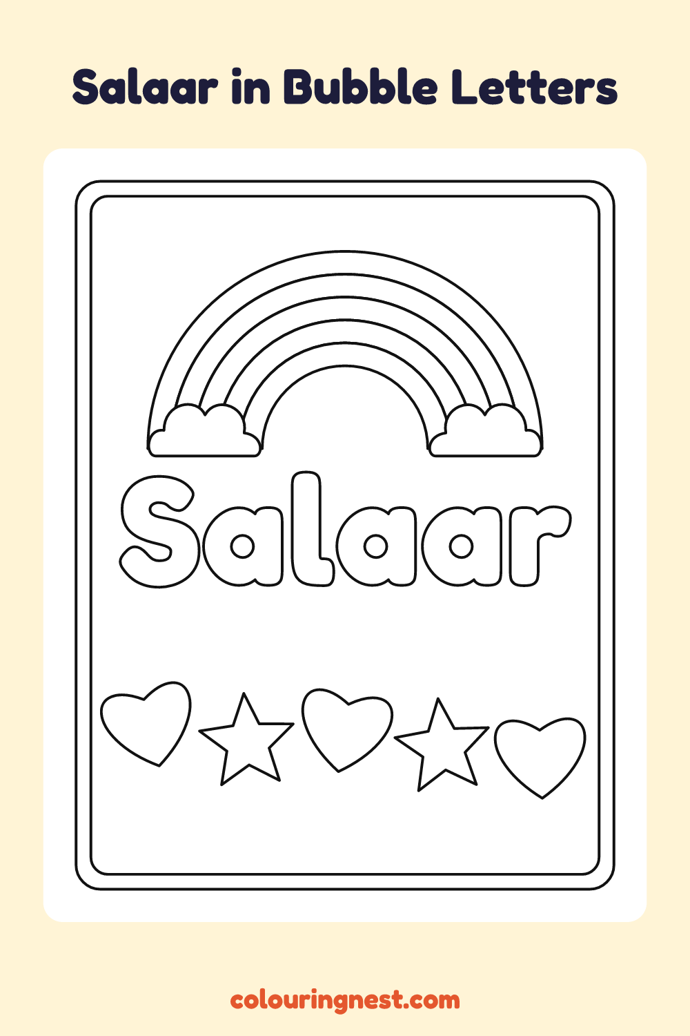Salaar in Bubble Letters coloring page: free printable black-and-white line art