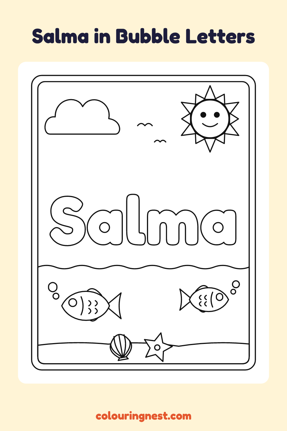 Salma in Bubble Letters coloring page: free printable black-and-white line art
