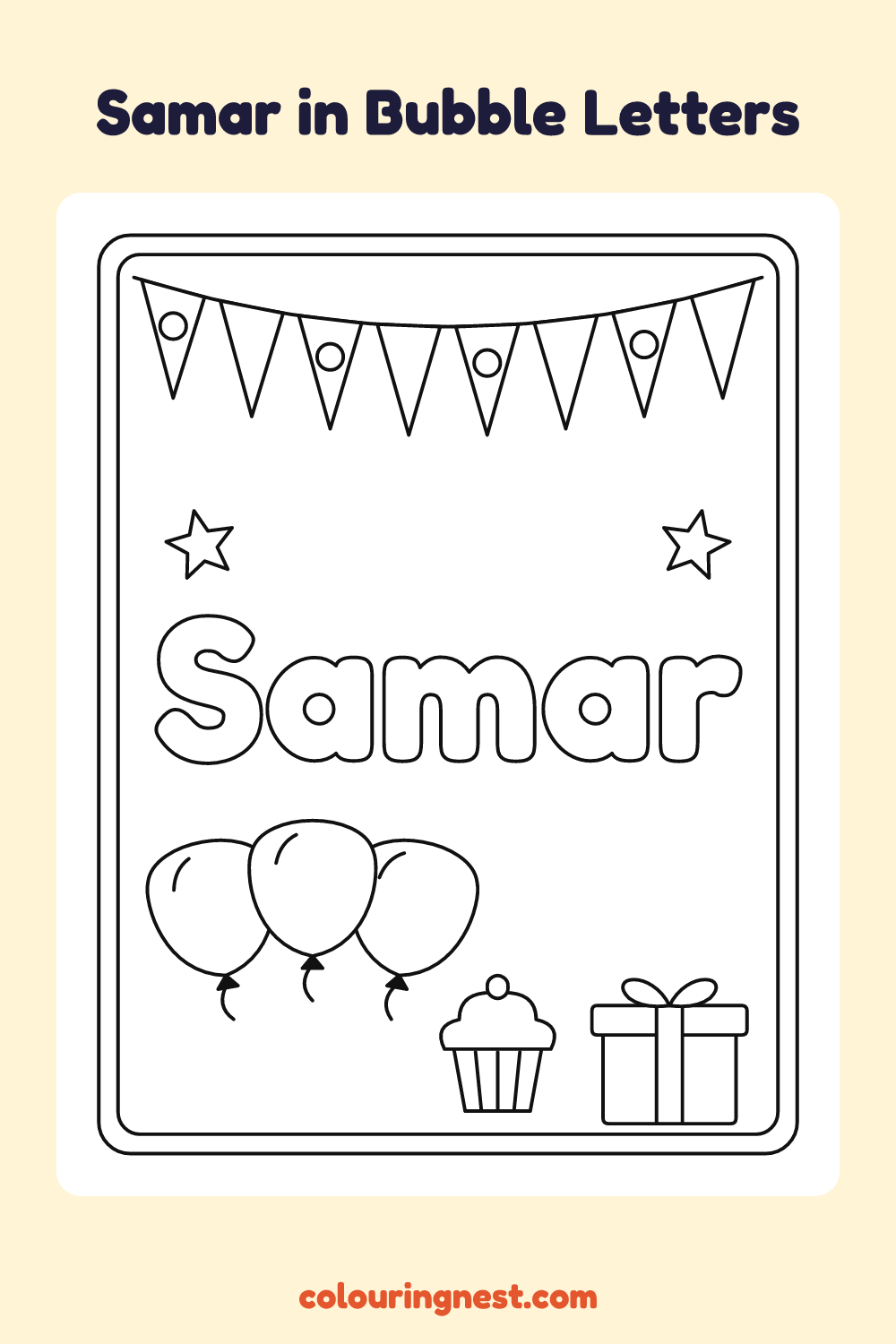 Samar in Bubble Letters coloring page: free printable black-and-white line art