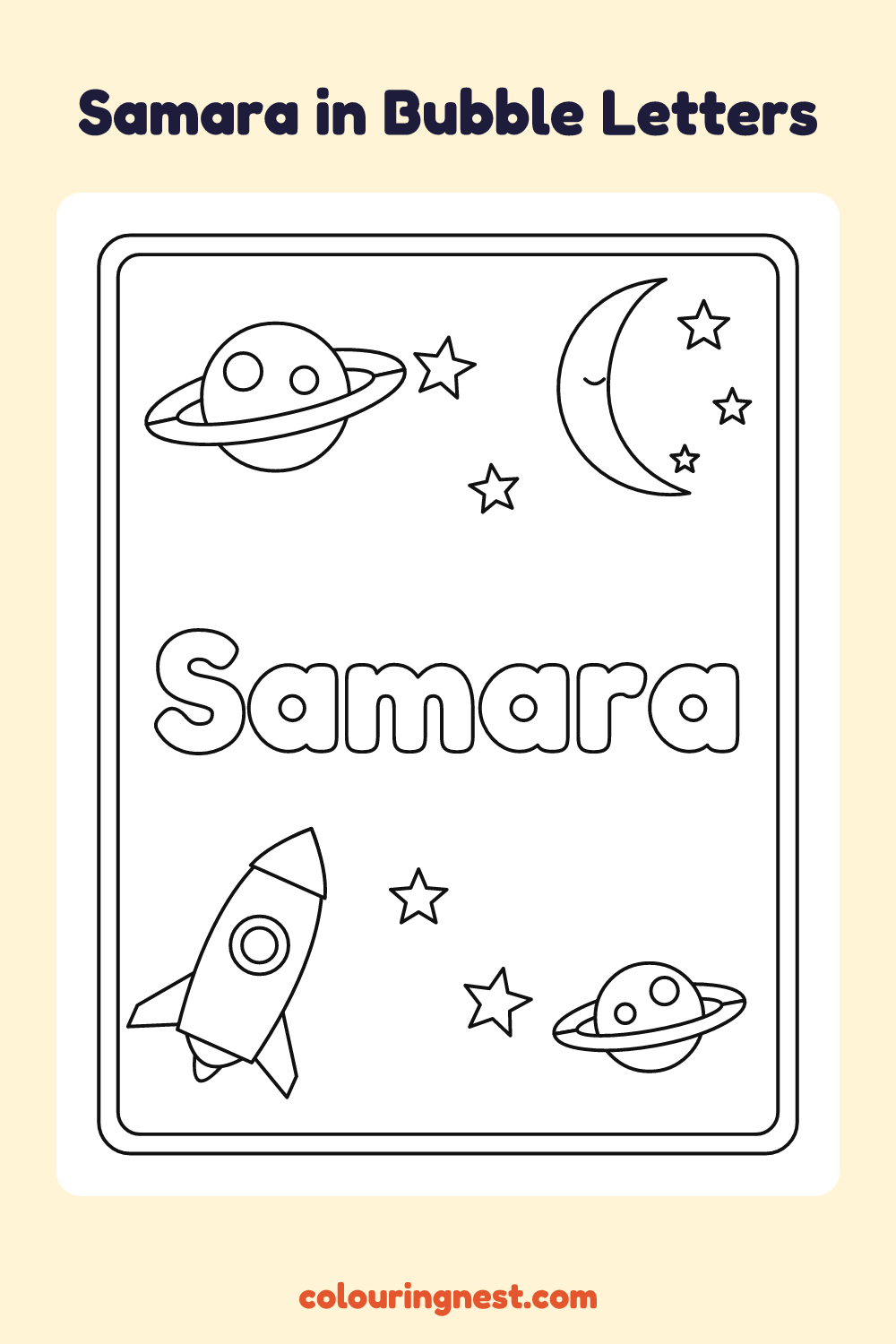 Samara in Bubble Letters coloring page: free printable black-and-white line art