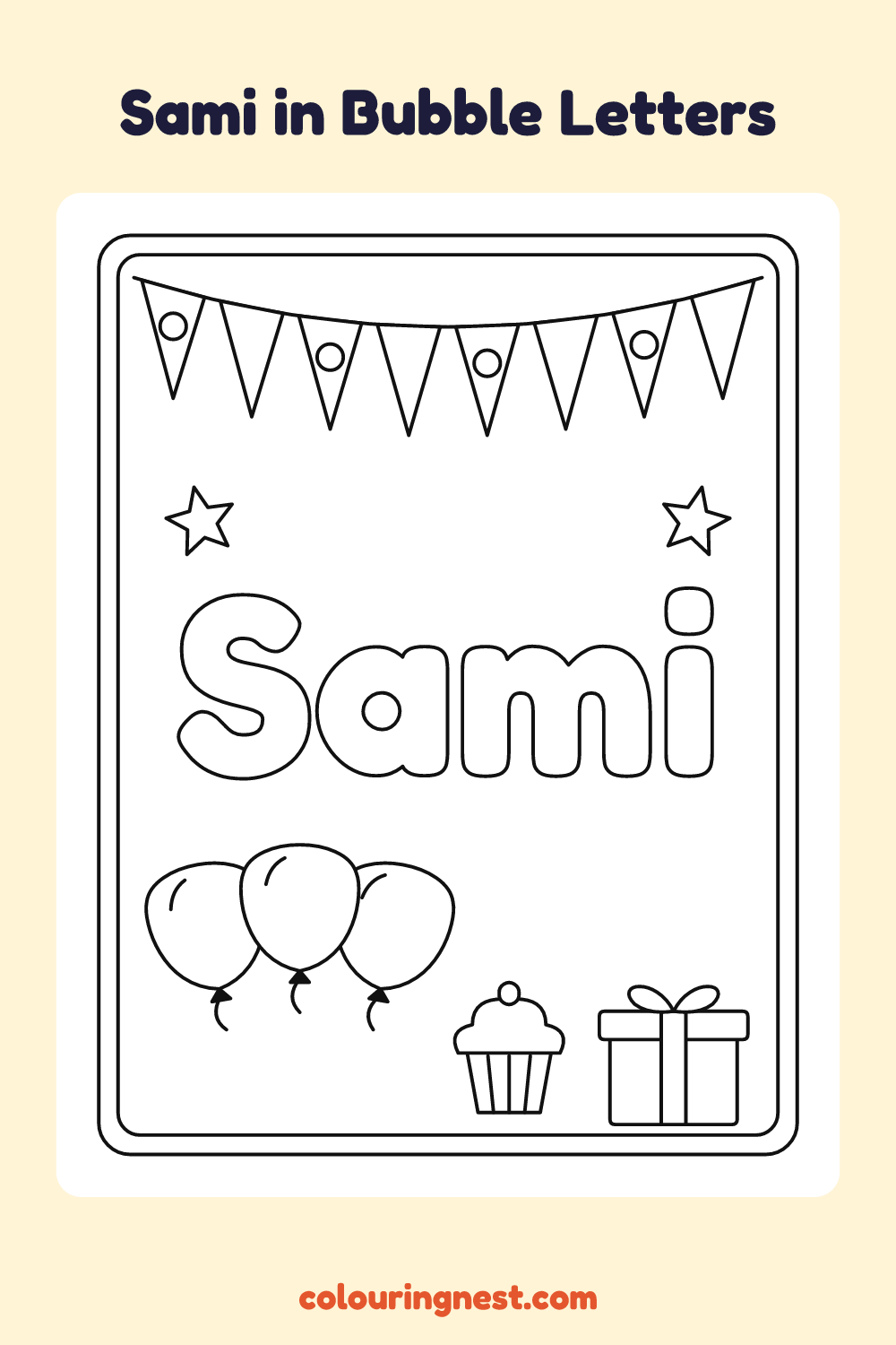 Sami in Bubble Letters coloring page: free printable black-and-white line art