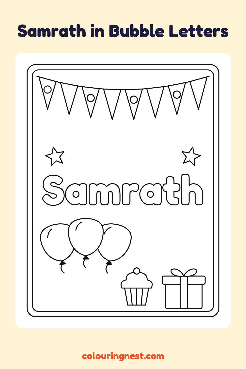 Samrath in Bubble Letters coloring page: free printable black-and-white line art