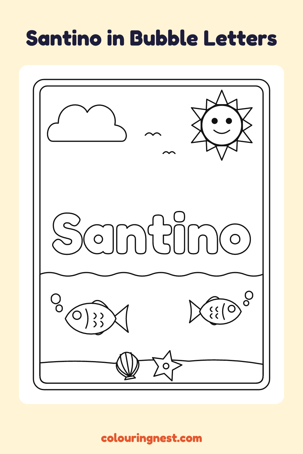 Santino in Bubble Letters coloring page: free printable black-and-white line art