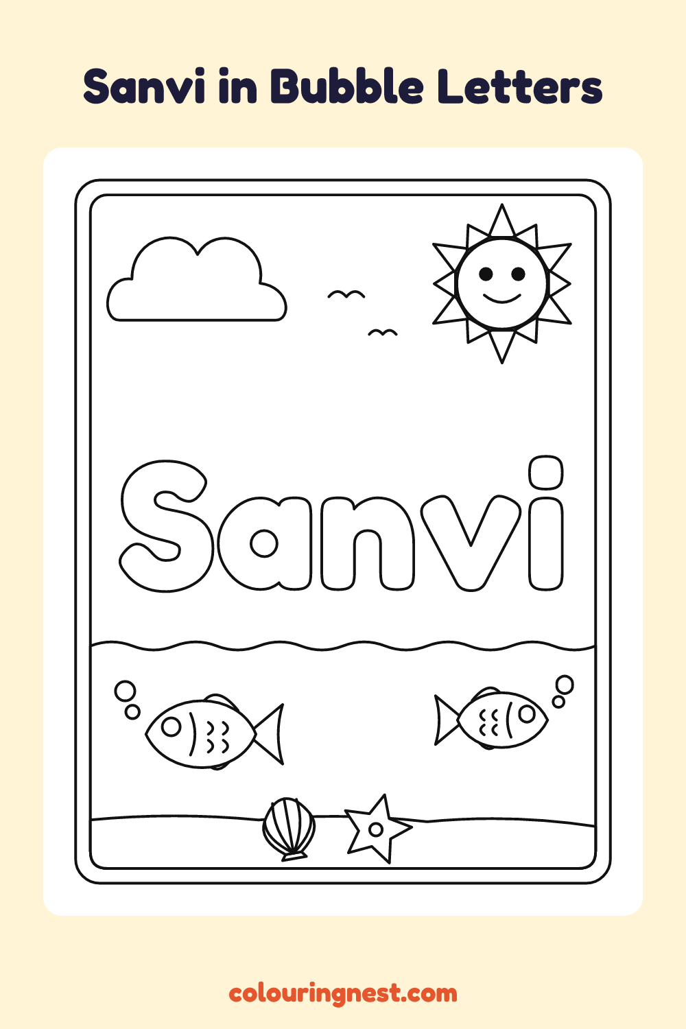Sanvi in Bubble Letters coloring page: free printable black-and-white line art
