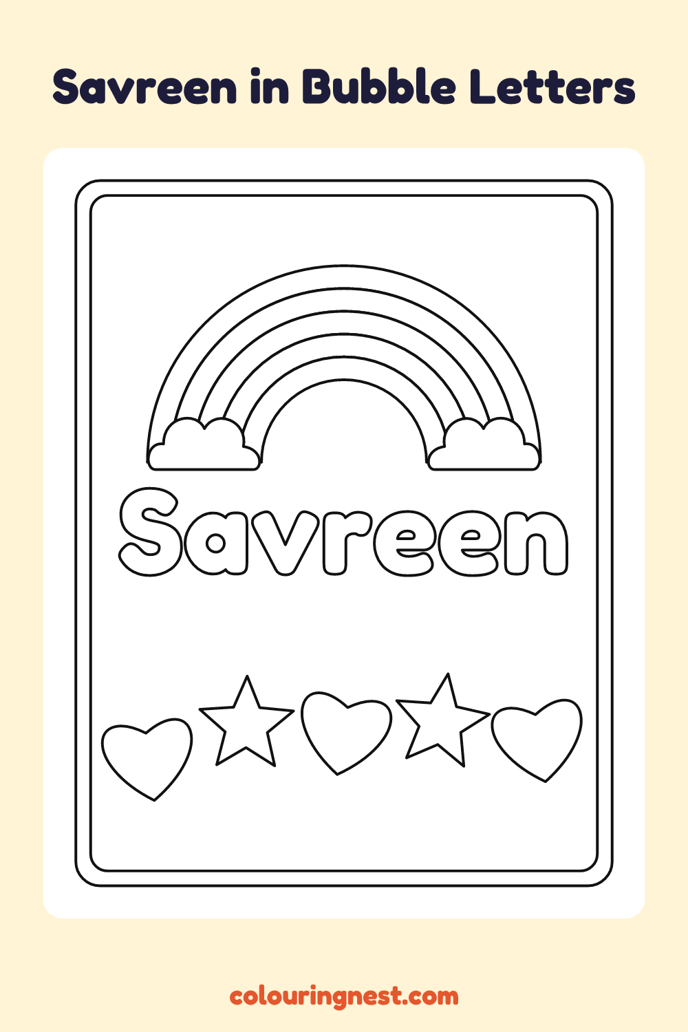 Savreen in Bubble Letters coloring page: free printable black-and-white line art