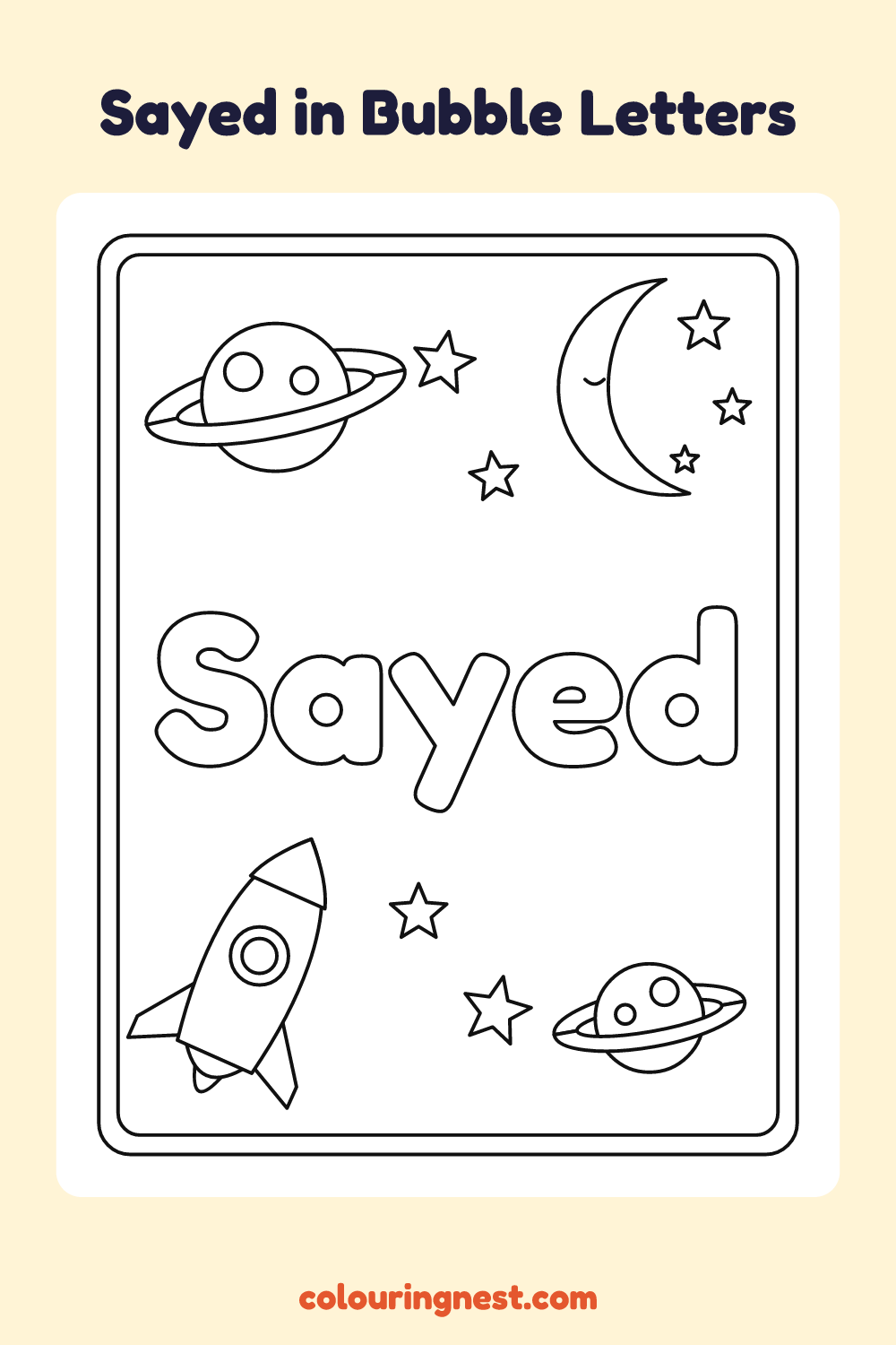 Sayed in Bubble Letters coloring page: free printable black-and-white line art