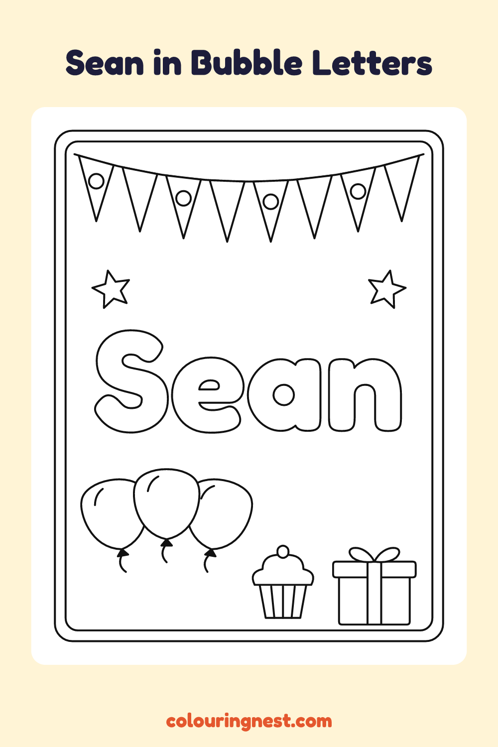 Sean in Bubble Letters coloring page: free printable black-and-white line art