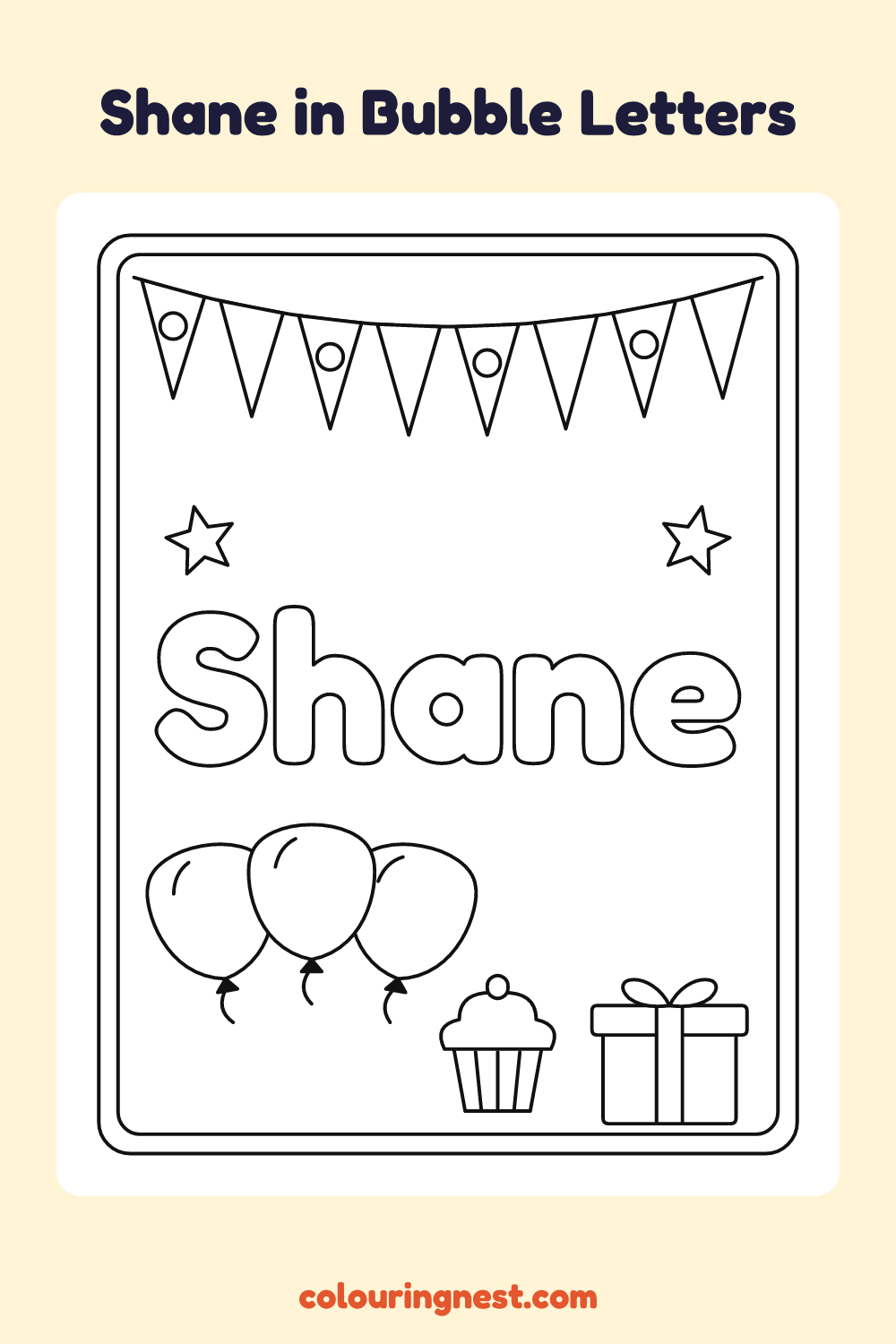 Shane in Bubble Letters coloring page: free printable black-and-white line art