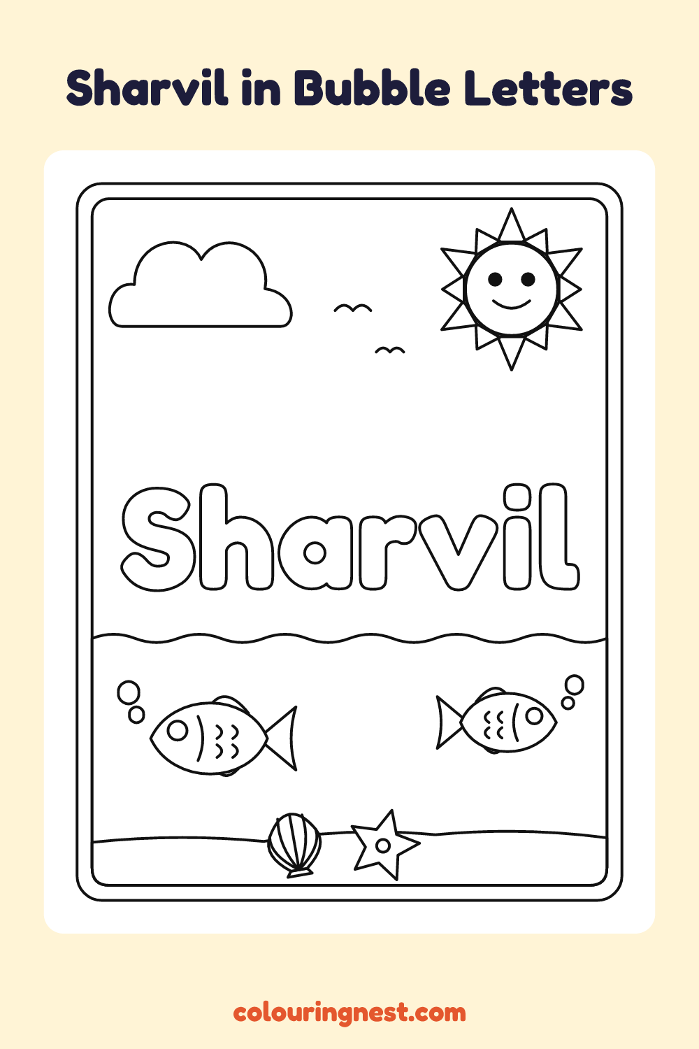 Sharvil in Bubble Letters coloring page: free printable black-and-white line art