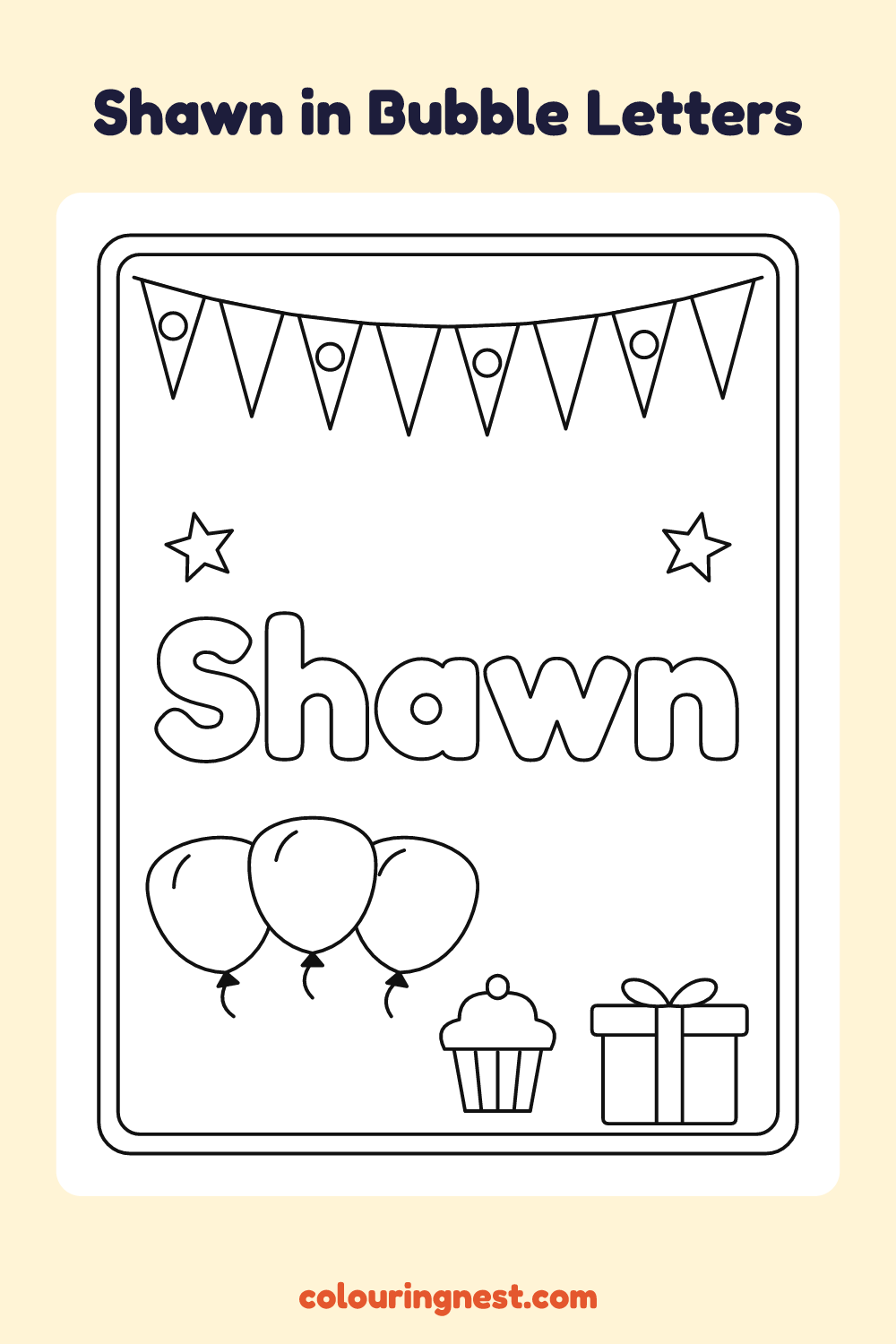 Shawn in Bubble Letters coloring page: free printable black-and-white line art