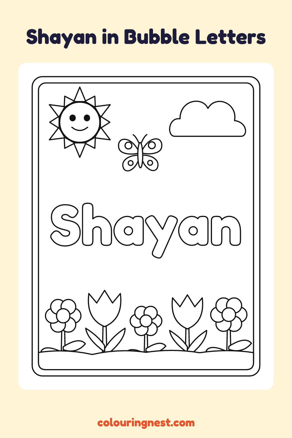 Shayan in Bubble Letters coloring page: free printable black-and-white line art