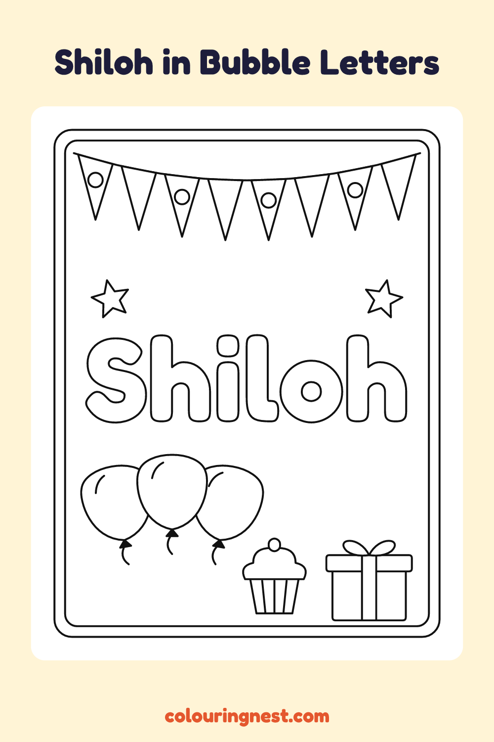 Shiloh in Bubble Letters coloring page: free printable black-and-white line art