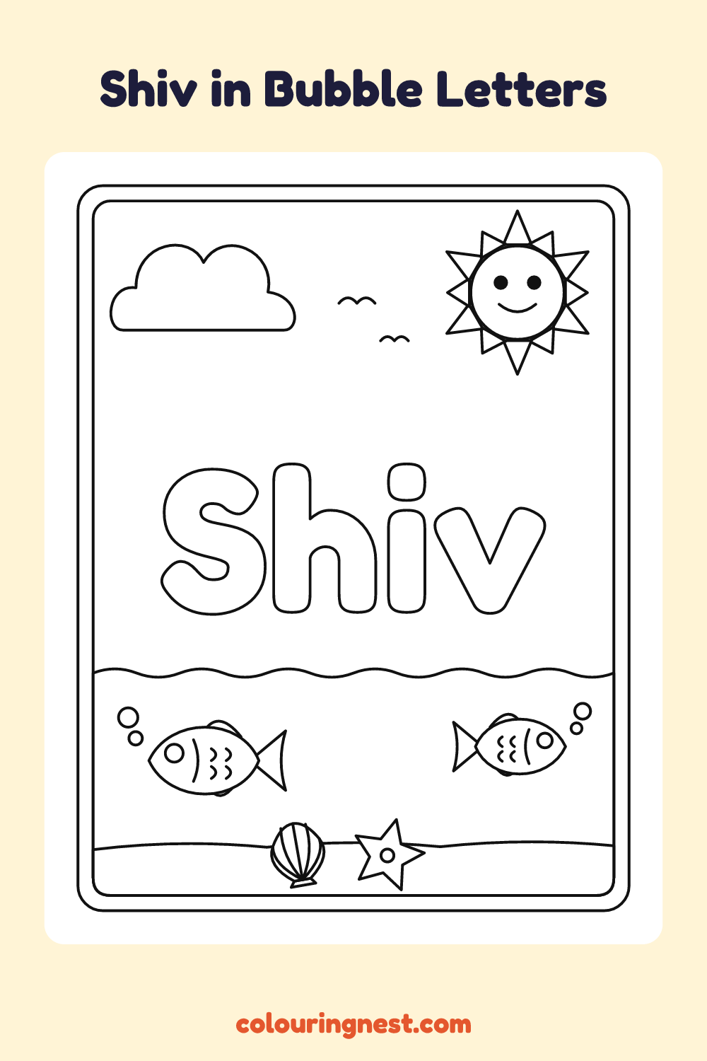 Shiv in Bubble Letters coloring page: free printable black-and-white line art