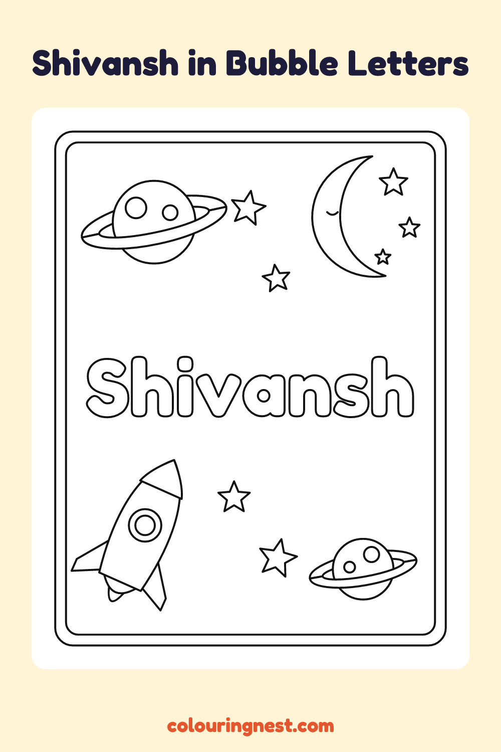 Shivansh in Bubble Letters coloring page: free printable black-and-white line art