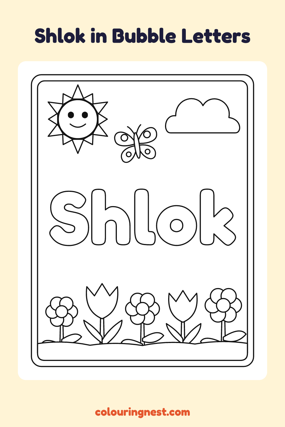 Shlok in Bubble Letters coloring page: free printable black-and-white line art