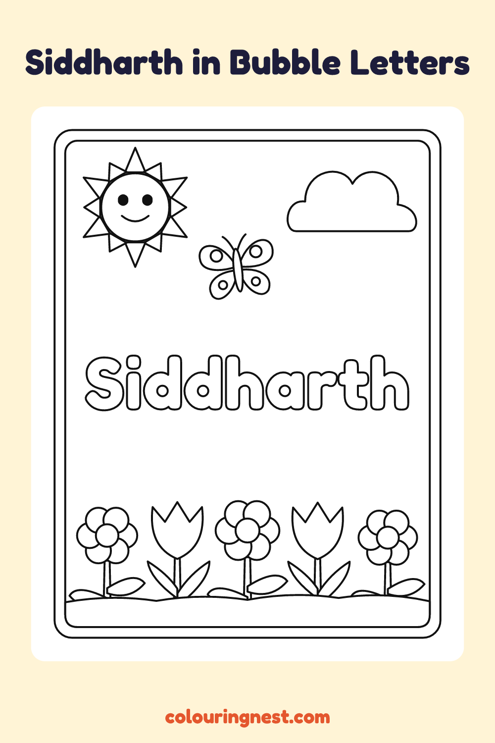Siddharth in Bubble Letters coloring page: free printable black-and-white line art