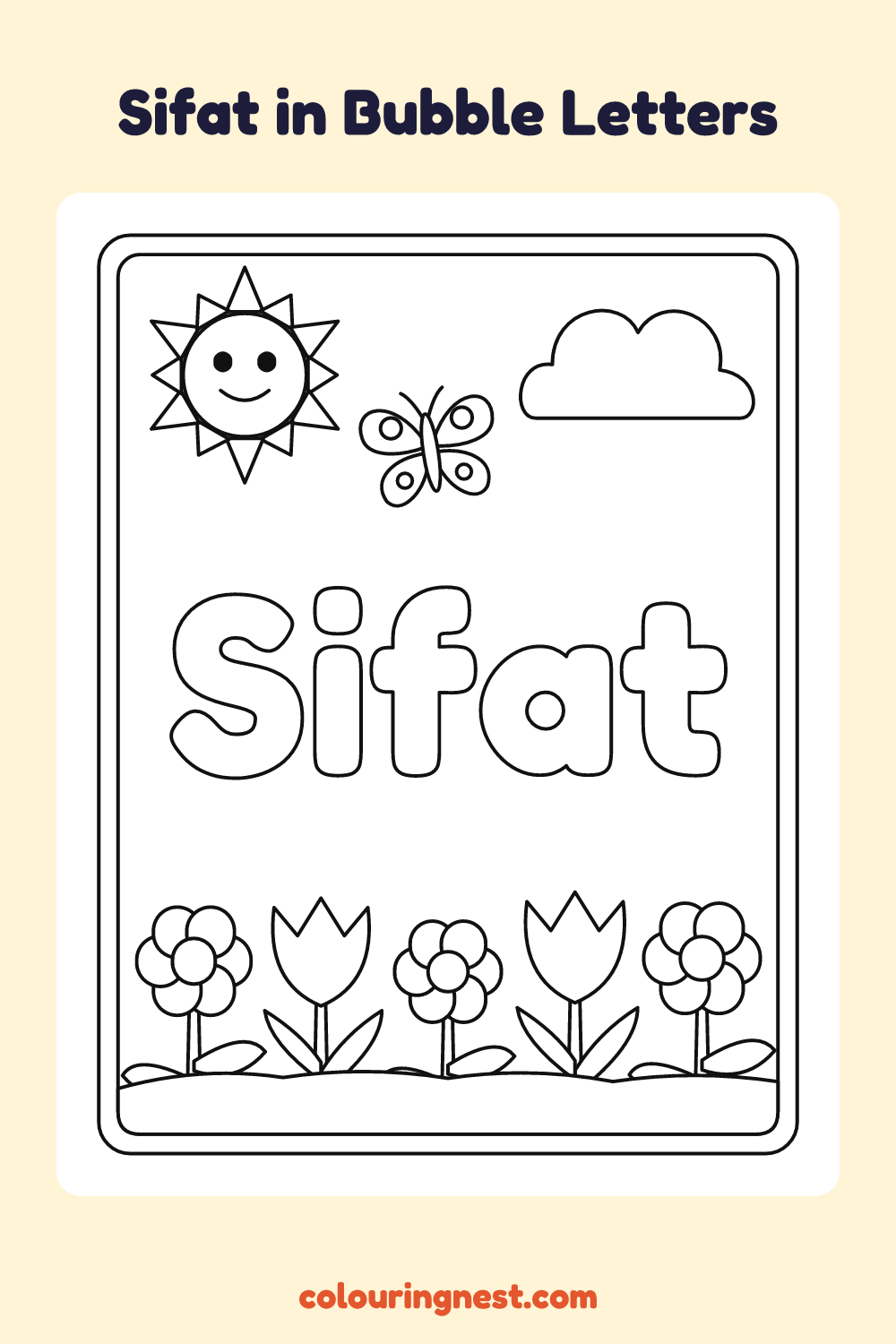 Sifat in Bubble Letters coloring page: free printable black-and-white line art