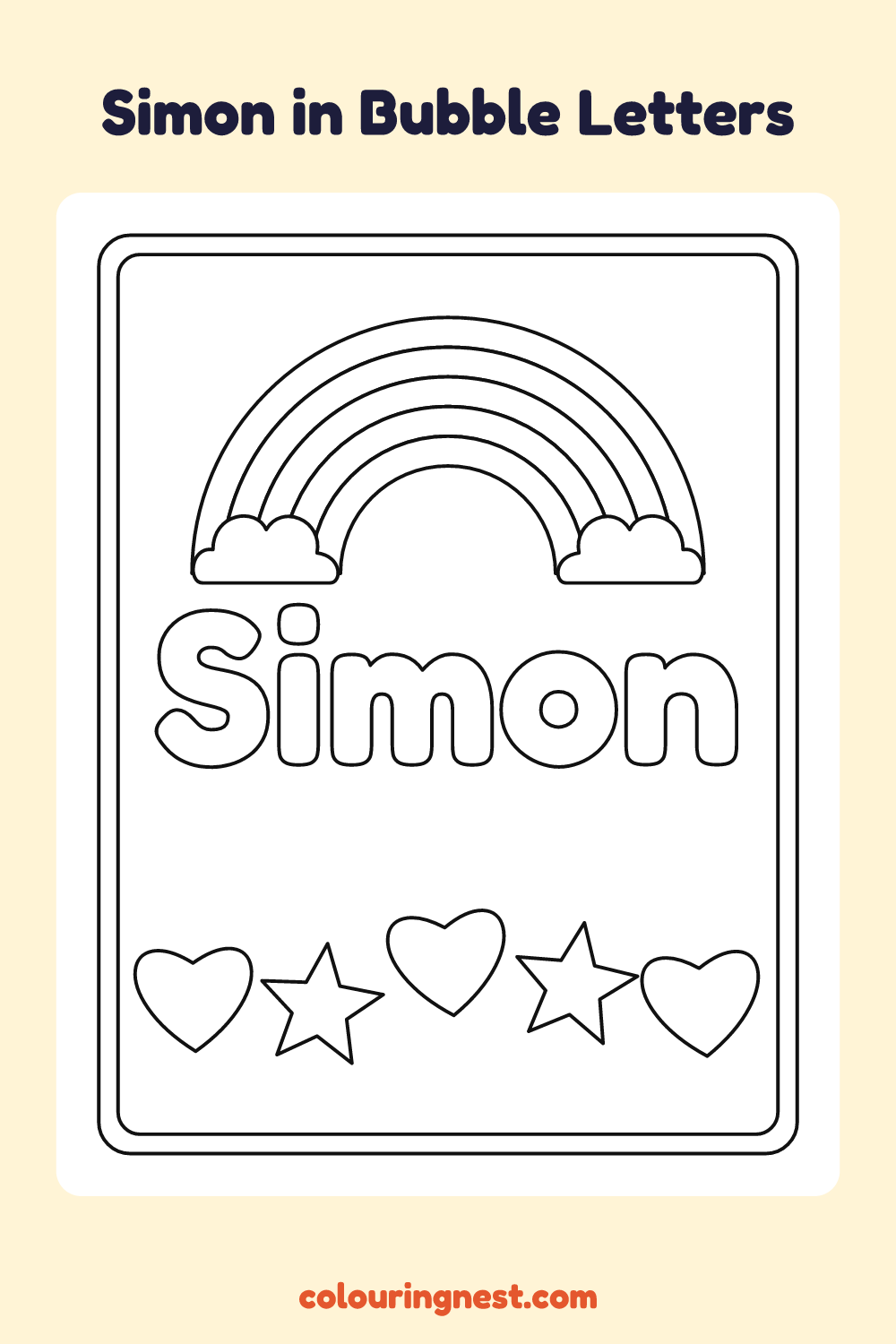 Simon in Bubble Letters coloring page: free printable black-and-white line art