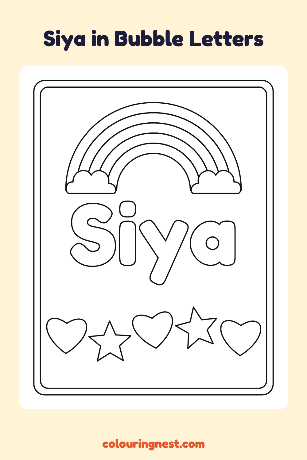 Siya in Bubble Letters coloring page: free printable black-and-white line art