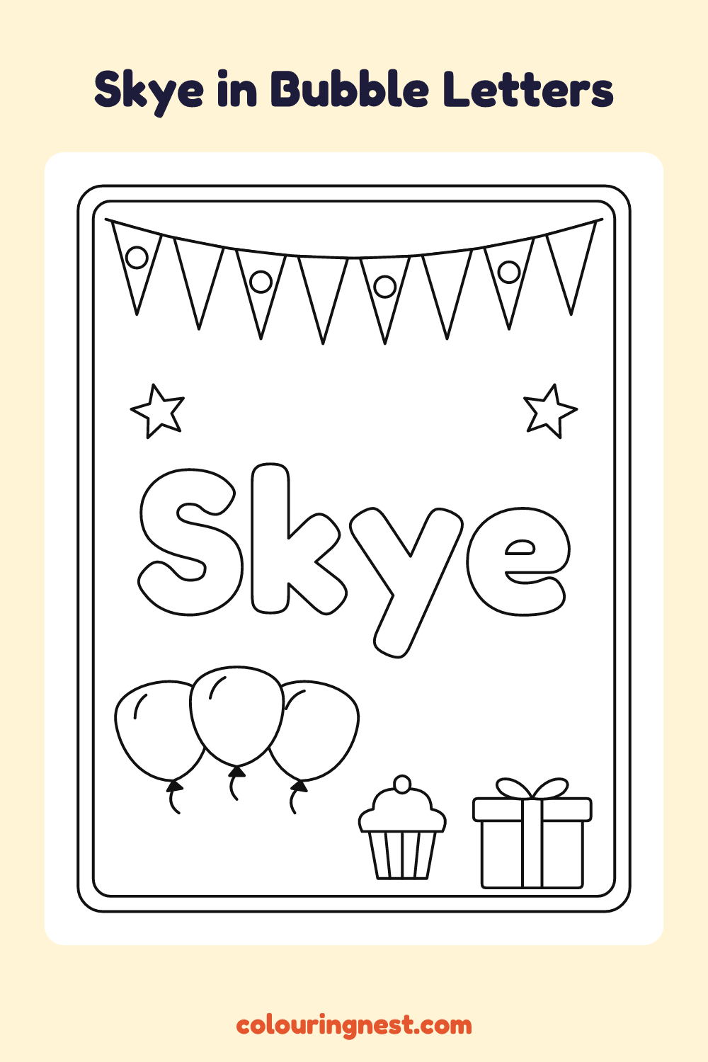 Skye in Bubble Letters coloring page: free printable black-and-white line art