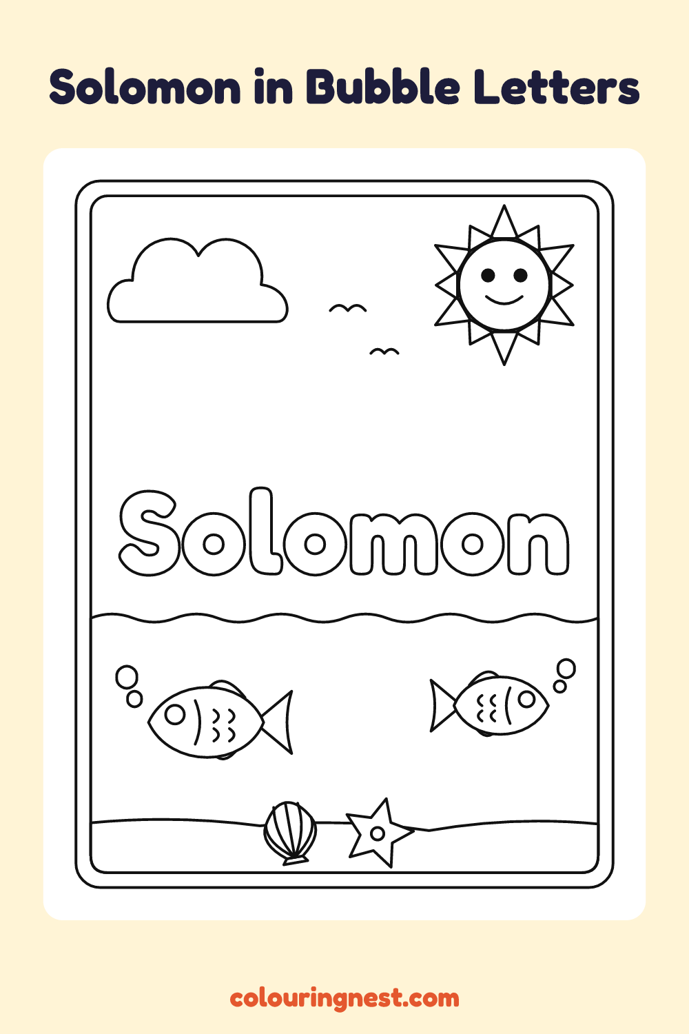 Solomon in Bubble Letters coloring page: free printable black-and-white line art