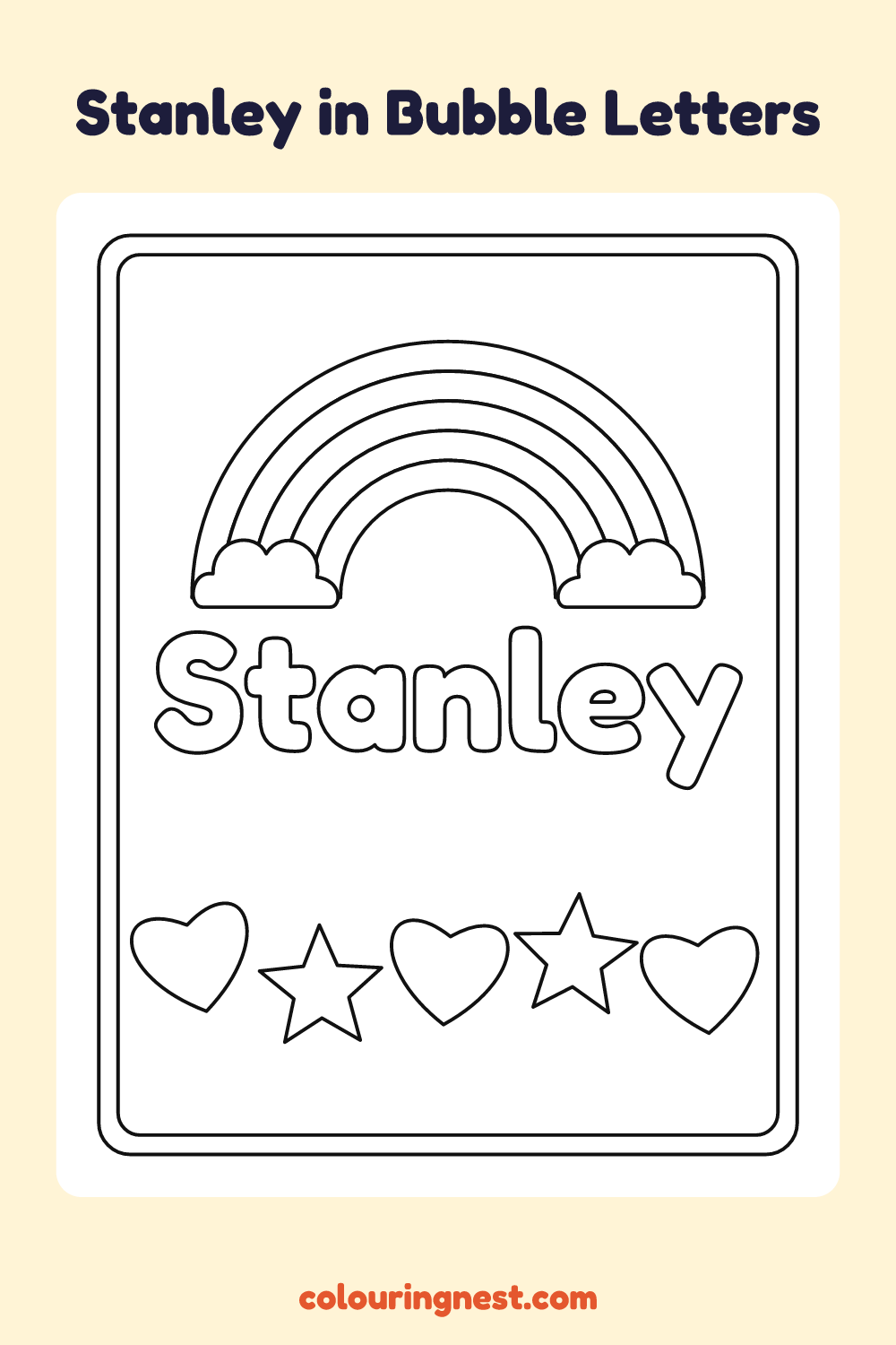 Stanley in Bubble Letters coloring page: free printable black-and-white line art