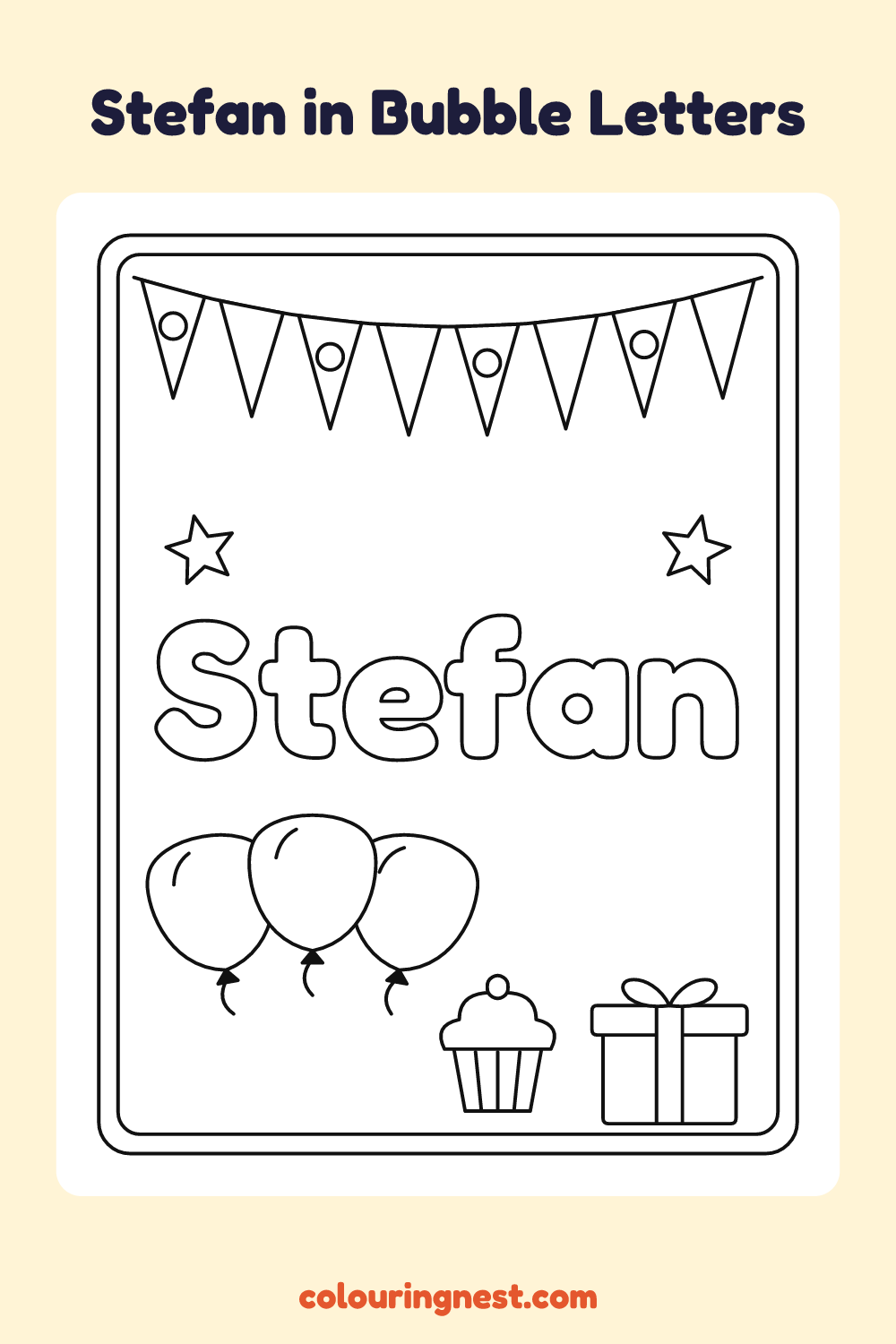 Stefan in Bubble Letters coloring page: free printable black-and-white line art