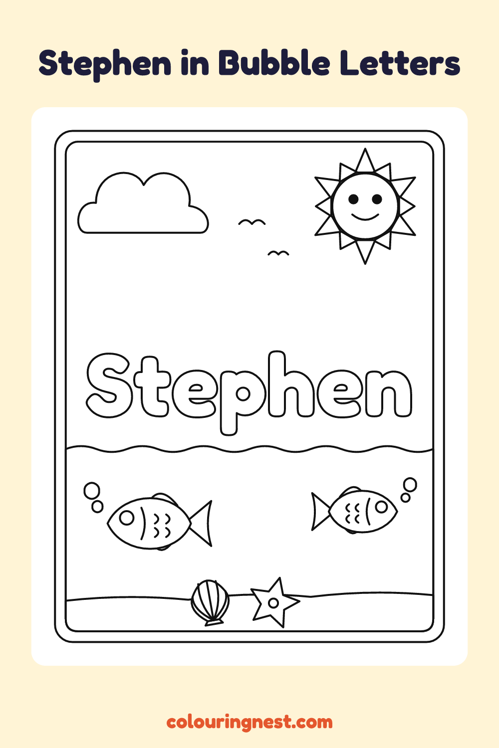 Stephen in Bubble Letters coloring page: free printable black-and-white line art