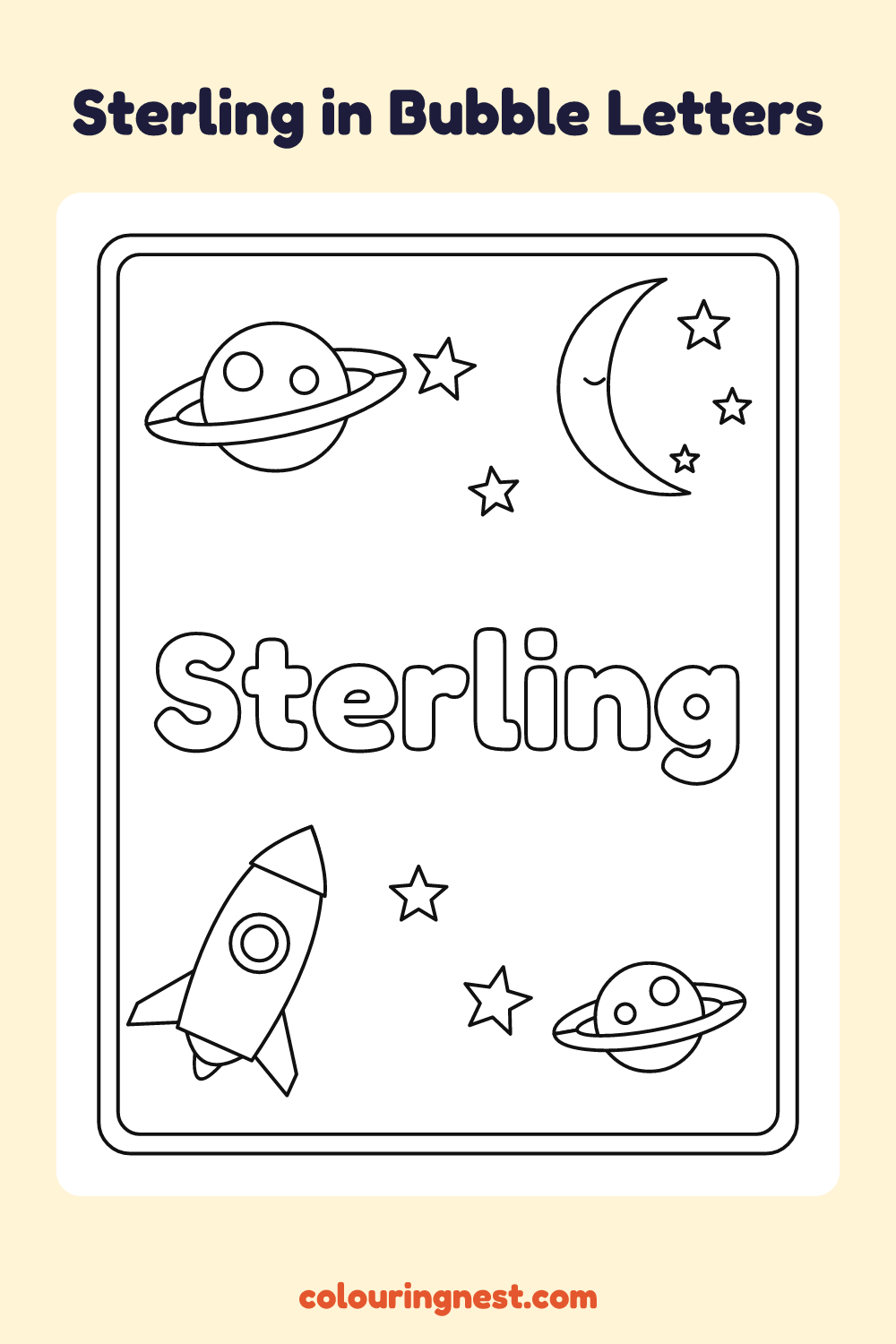 Sterling in Bubble Letters coloring page: free printable black-and-white line art