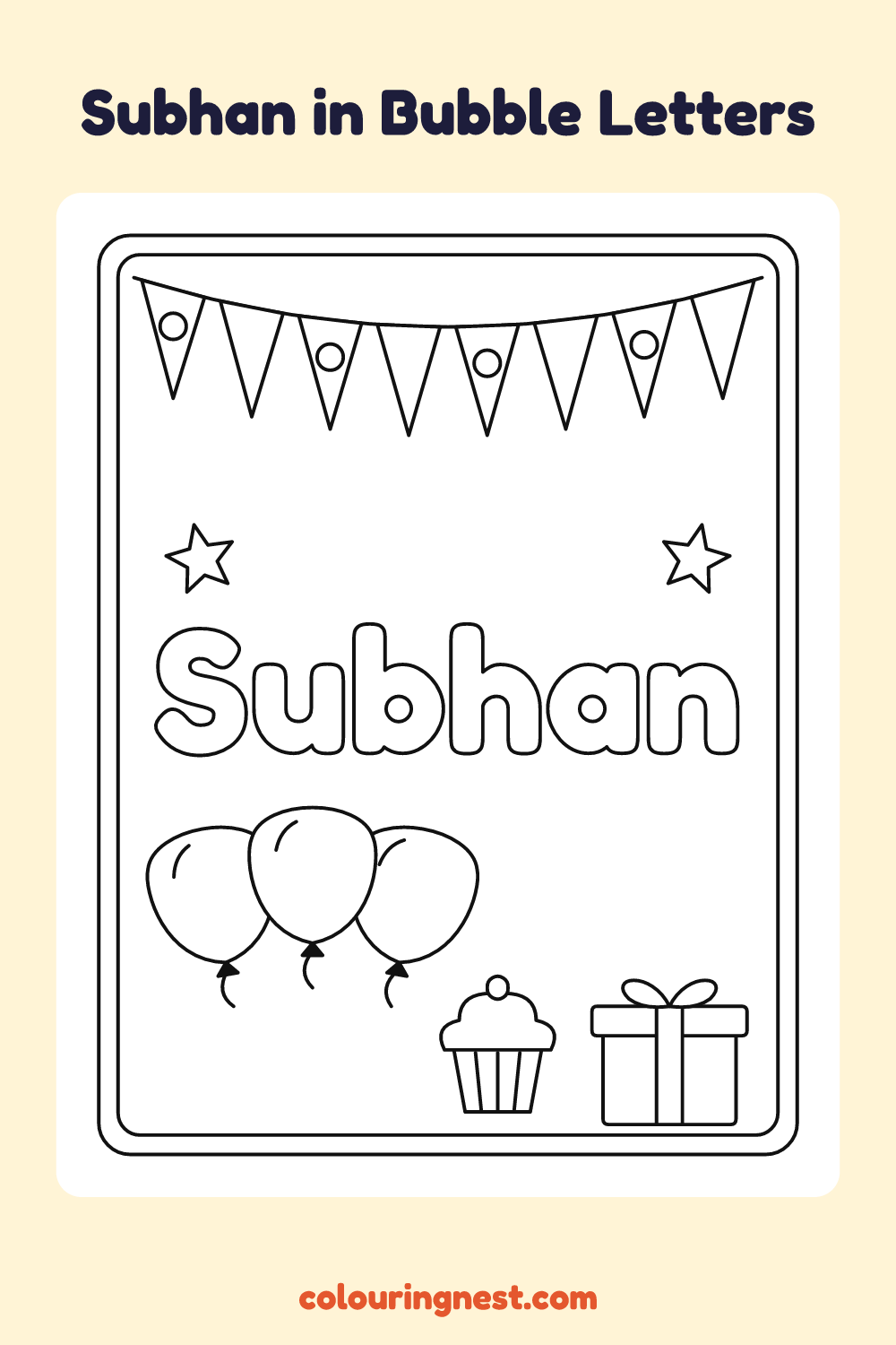 Subhan in Bubble Letters coloring page: free printable black-and-white line art
