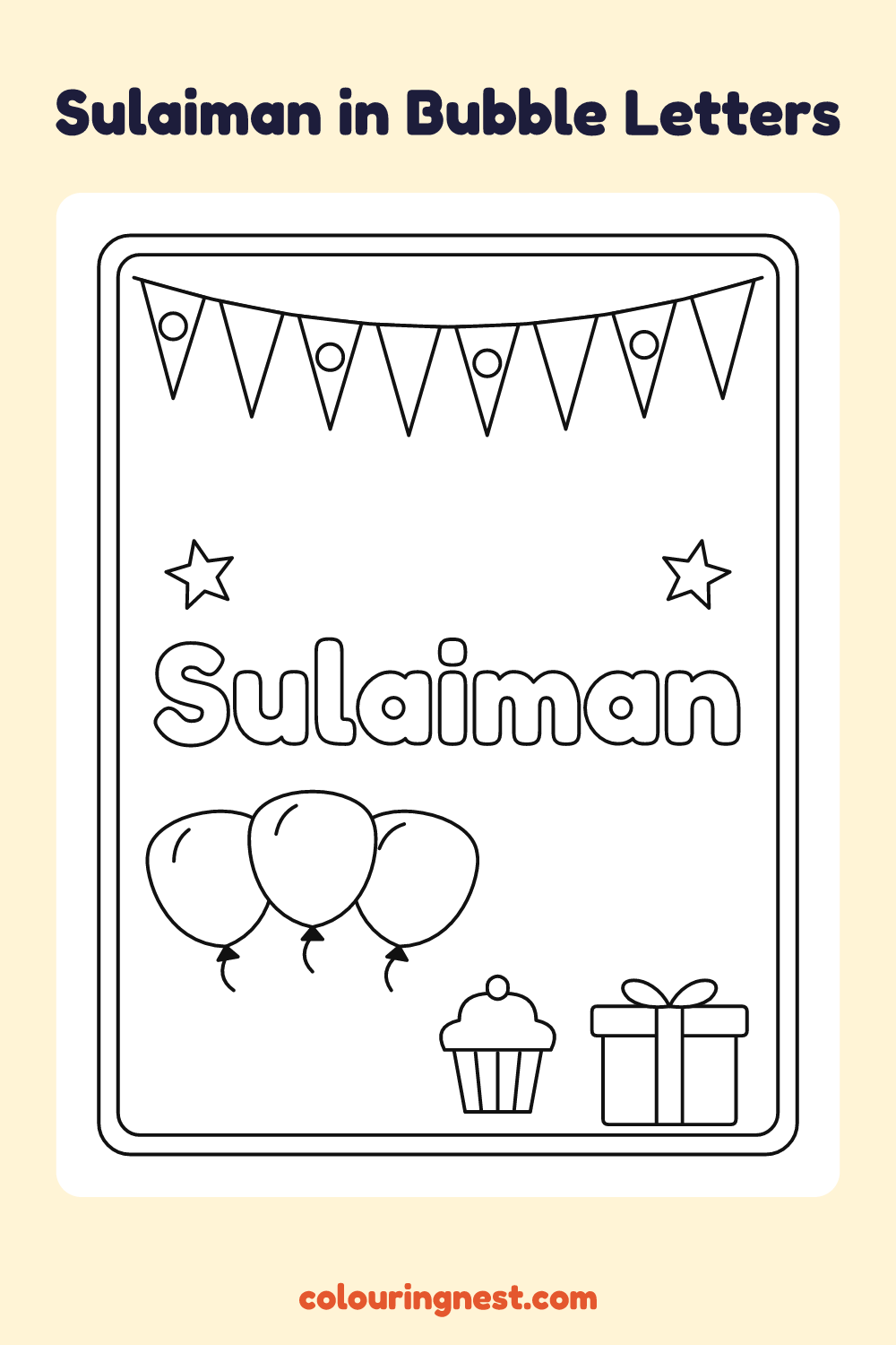 Sulaiman in Bubble Letters coloring page: free printable black-and-white line art