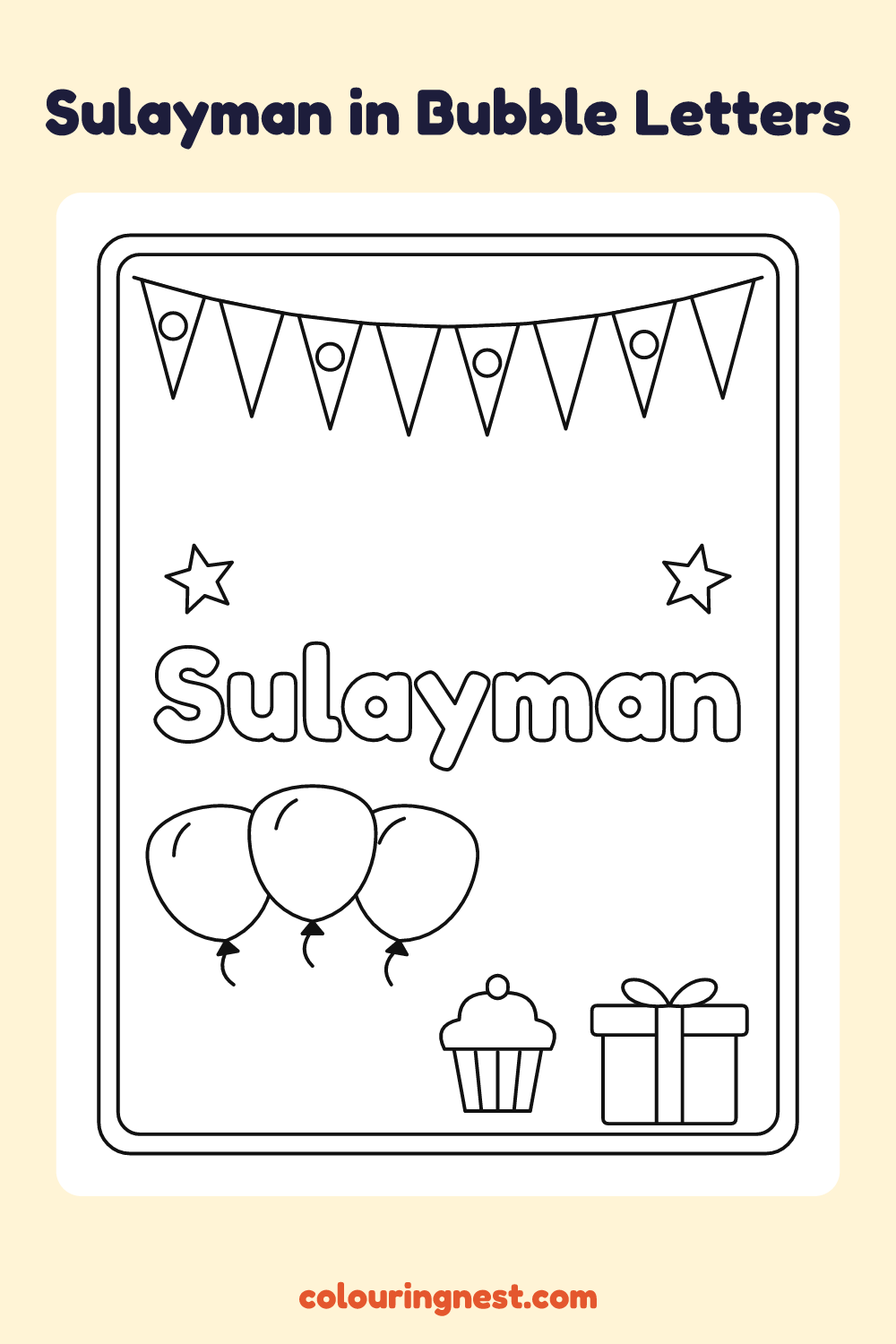 Sulayman in Bubble Letters coloring page: free printable black-and-white line art