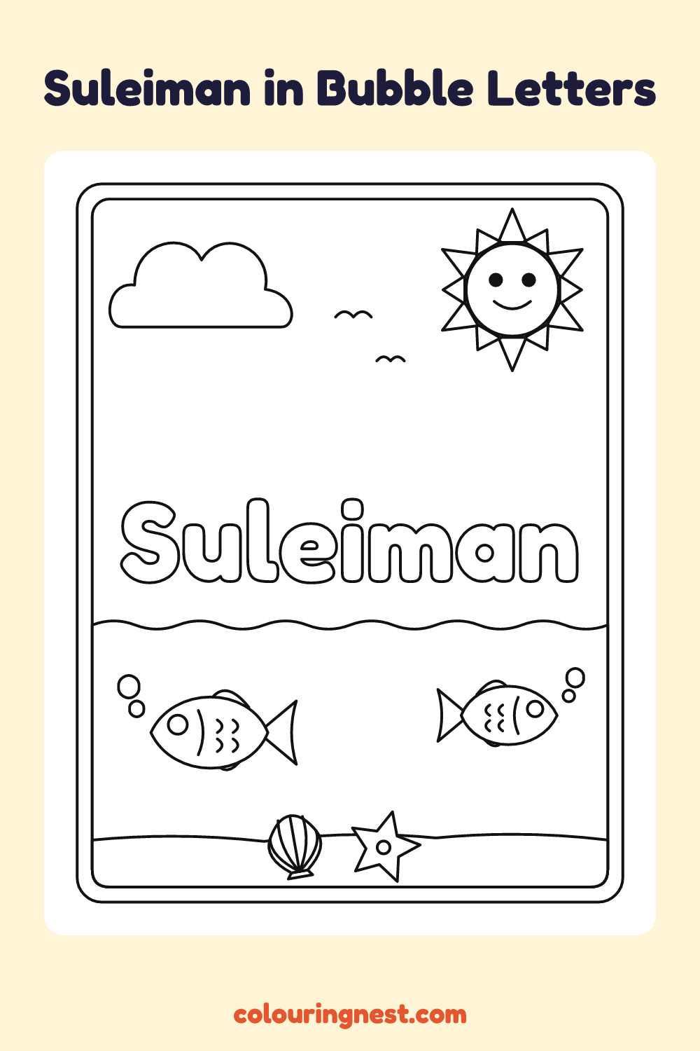 Suleiman in Bubble Letters coloring page: free printable black-and-white line art