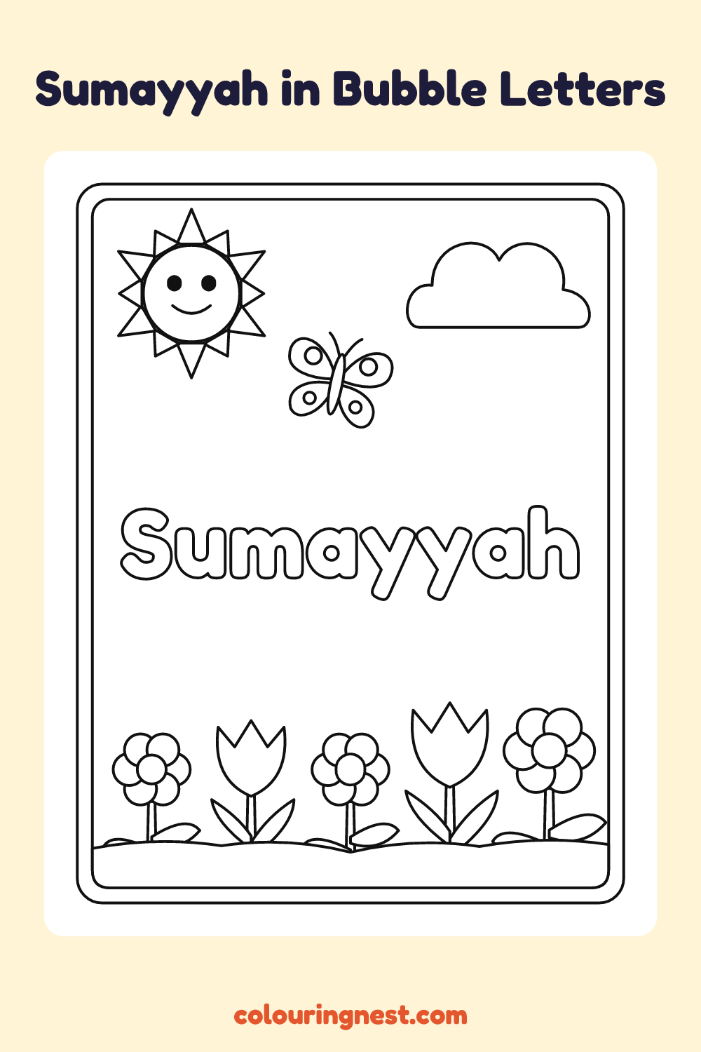 Sumayyah in Bubble Letters coloring page: free printable black-and-white line art