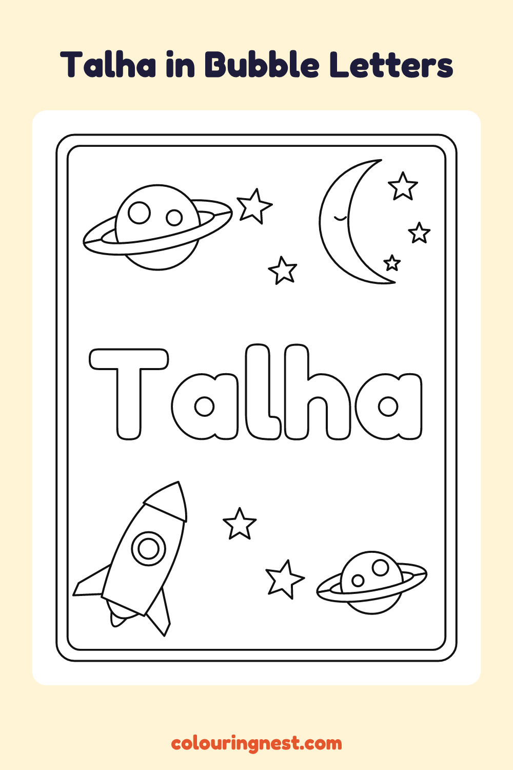 Talha in Bubble Letters coloring page: free printable black-and-white line art