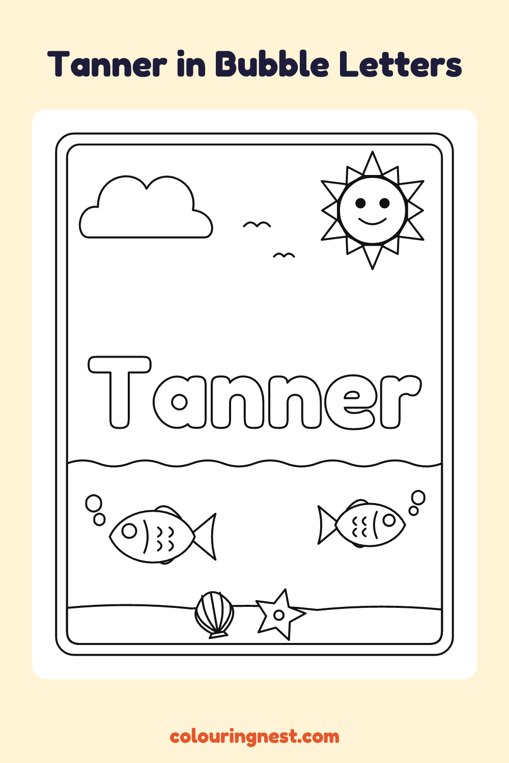 Tanner in Bubble Letters coloring page: free printable black-and-white line art