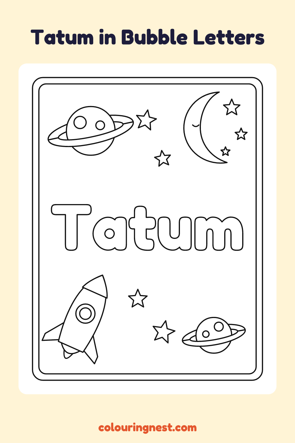 Tatum in Bubble Letters coloring page: free printable black-and-white line art