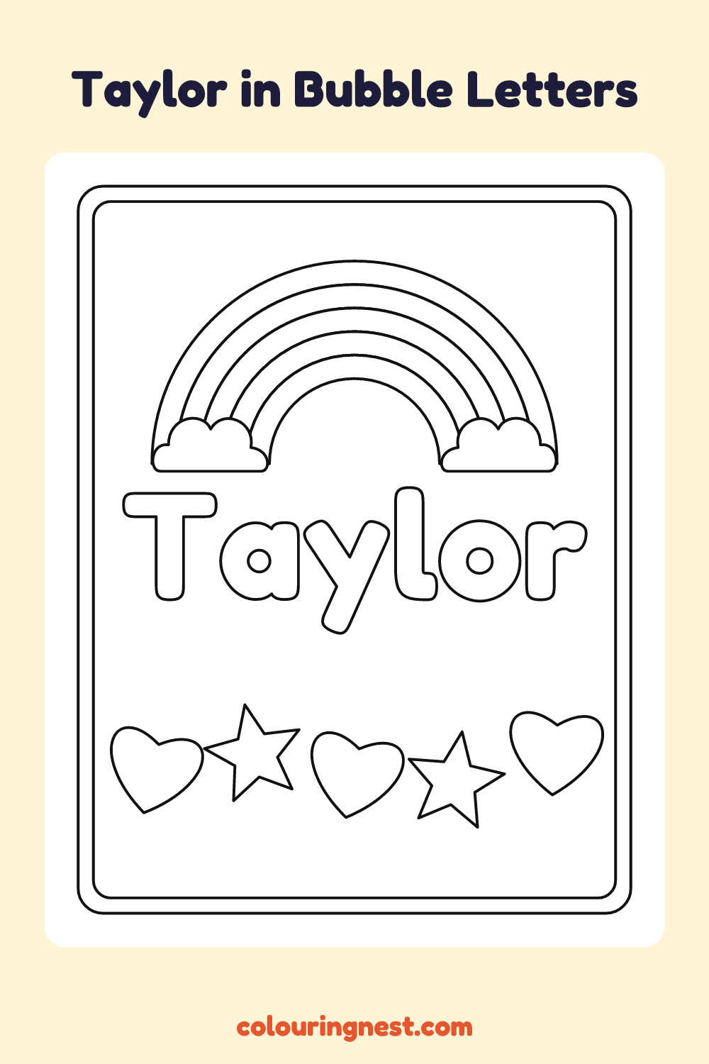 Taylor in Bubble Letters coloring page: free printable black-and-white line art