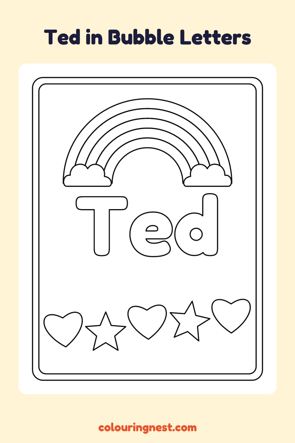 Ted in Bubble Letters coloring page: free printable black-and-white line art