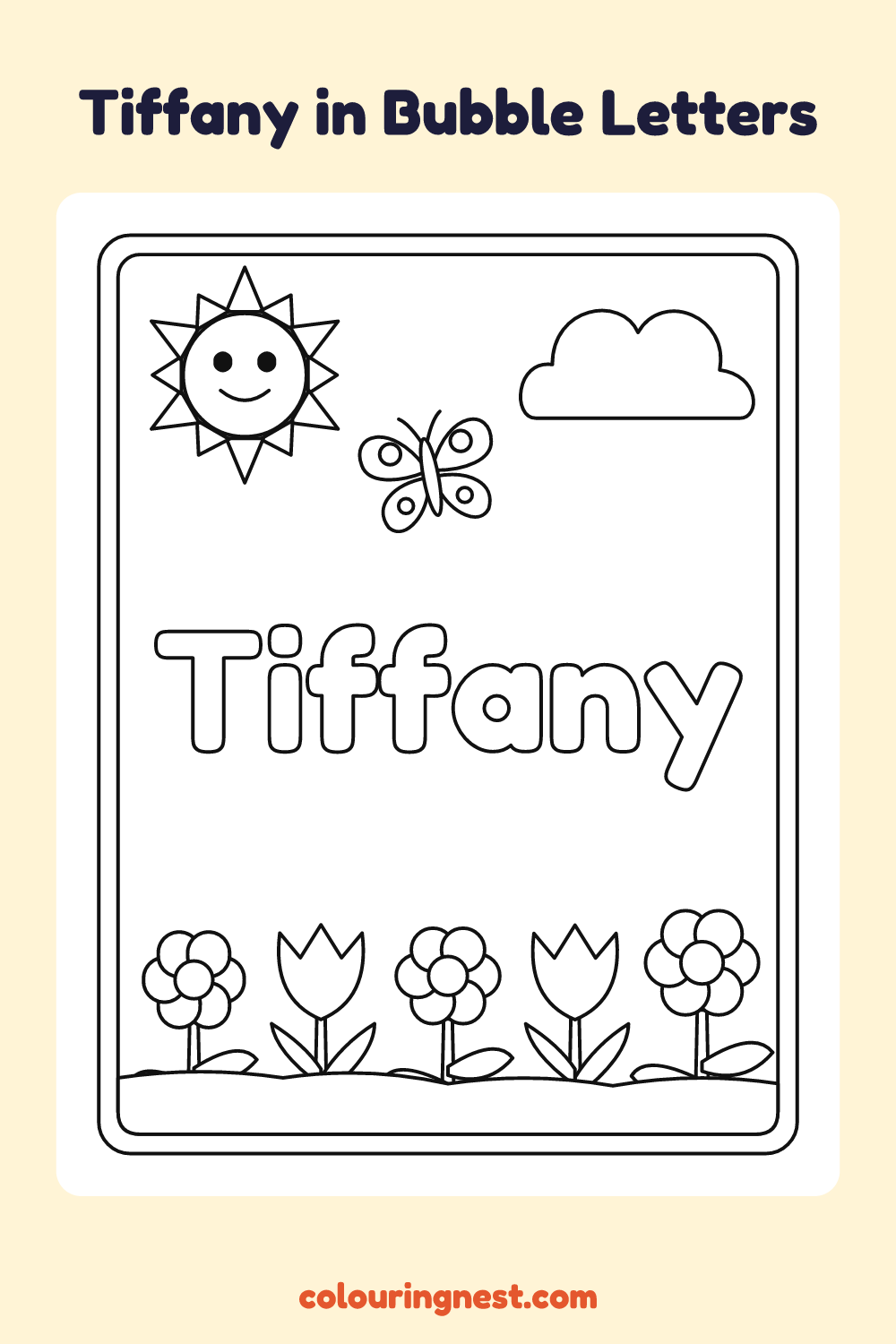 Tiffany in Bubble Letters coloring page: free printable black-and-white line art