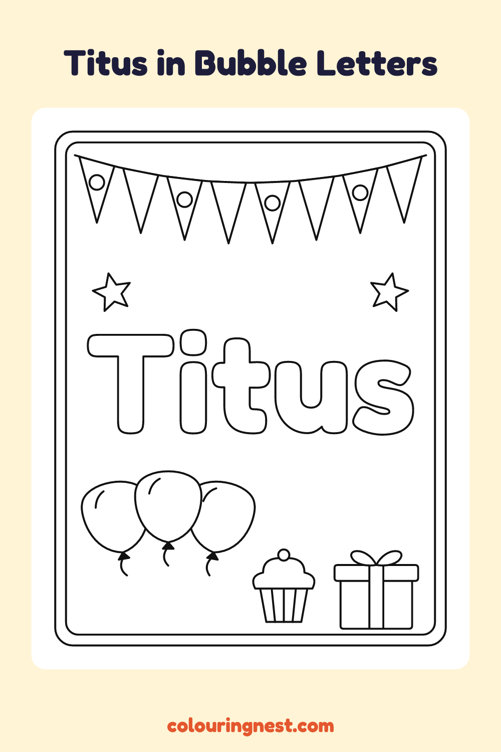 Titus in Bubble Letters coloring page: free printable black-and-white line art