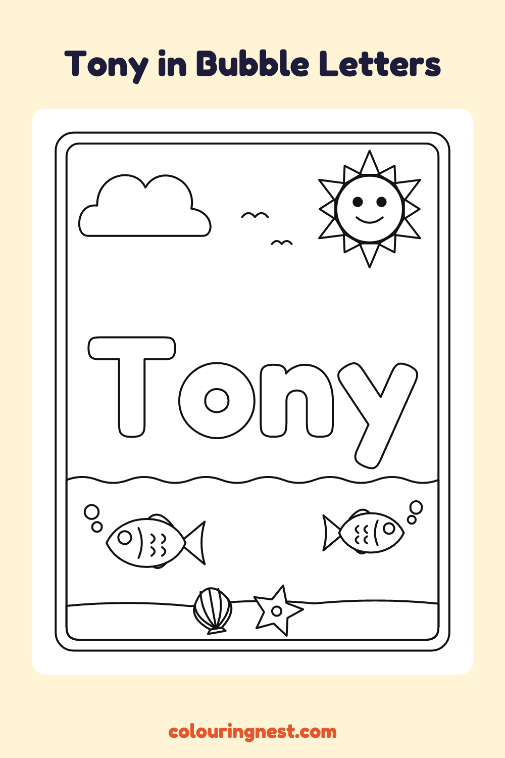 Tony in Bubble Letters coloring page: free printable black-and-white line art