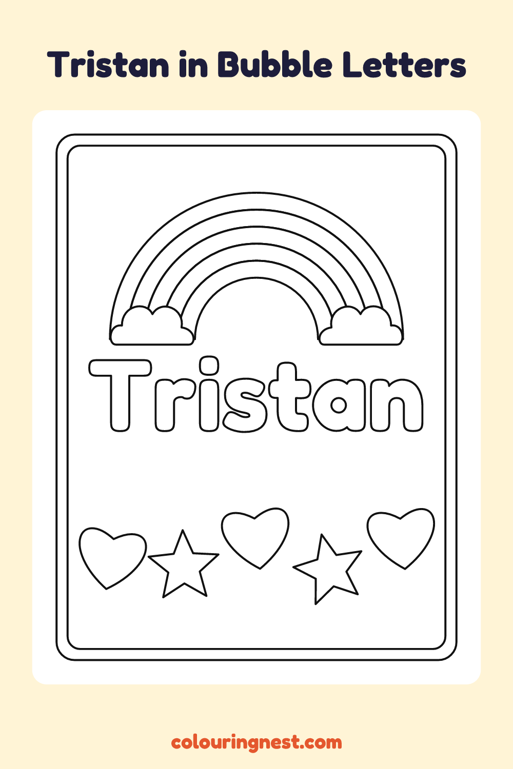 Tristan in Bubble Letters coloring page: free printable black-and-white line art