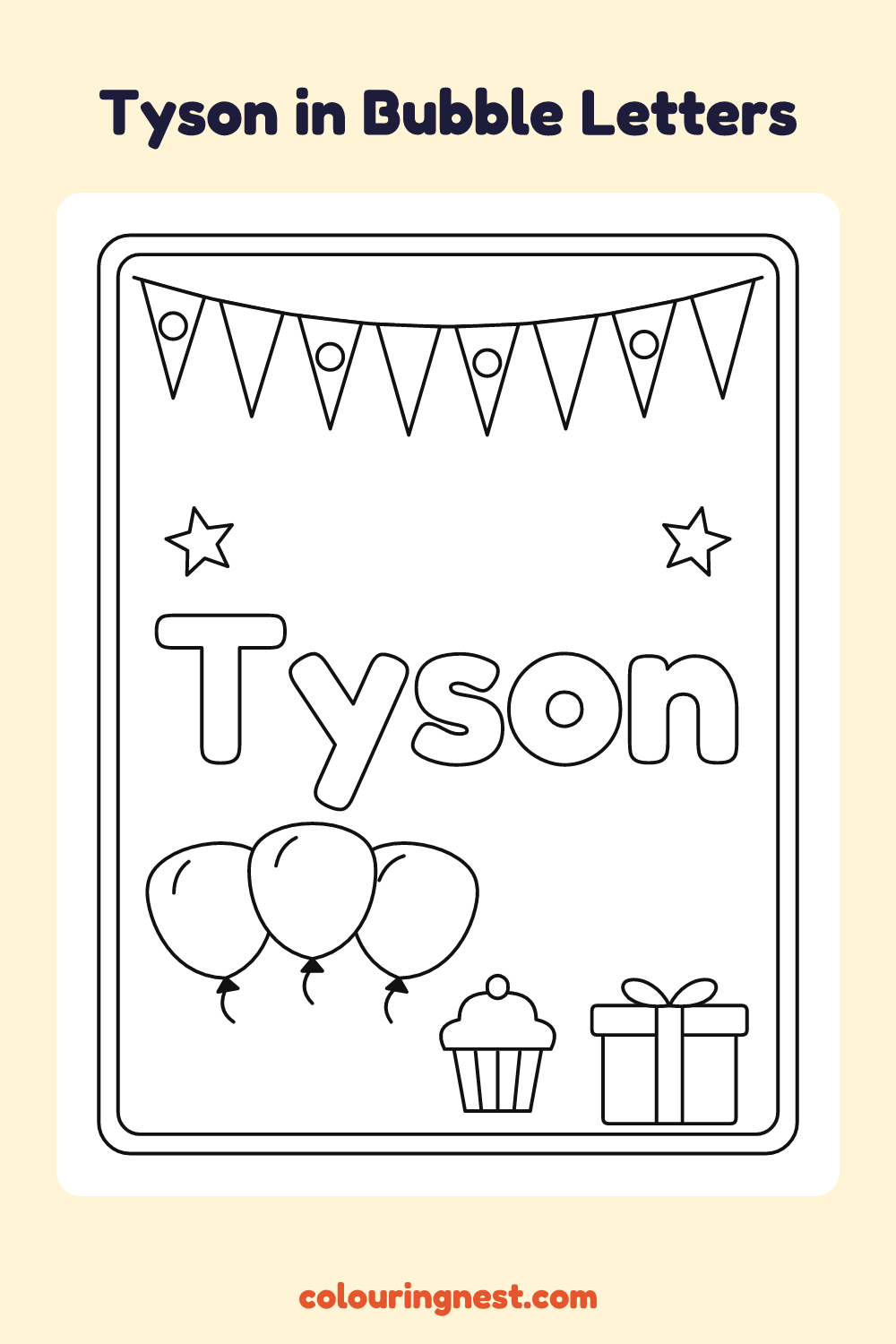 Tyson in Bubble Letters coloring page: free printable black-and-white line art