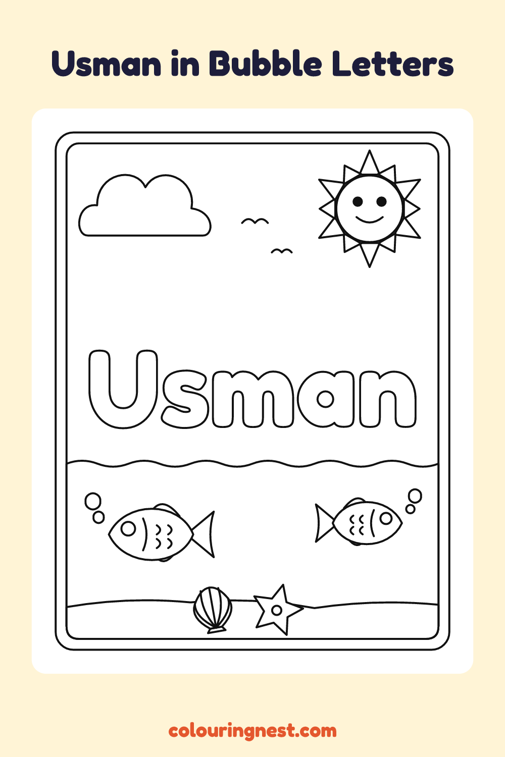 Usman in Bubble Letters coloring page: free printable black-and-white line art