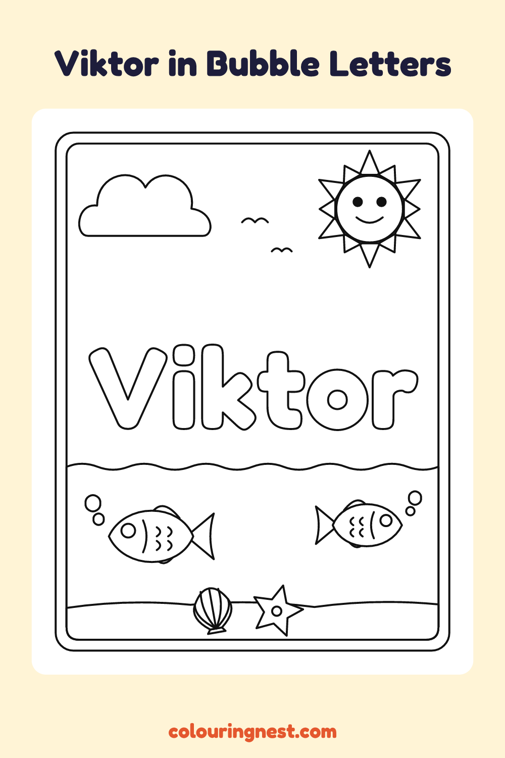 Viktor in Bubble Letters coloring page: free printable black-and-white line art