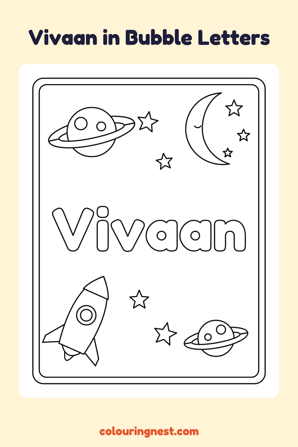 Vivaan in Bubble Letters coloring page: free printable black-and-white line art