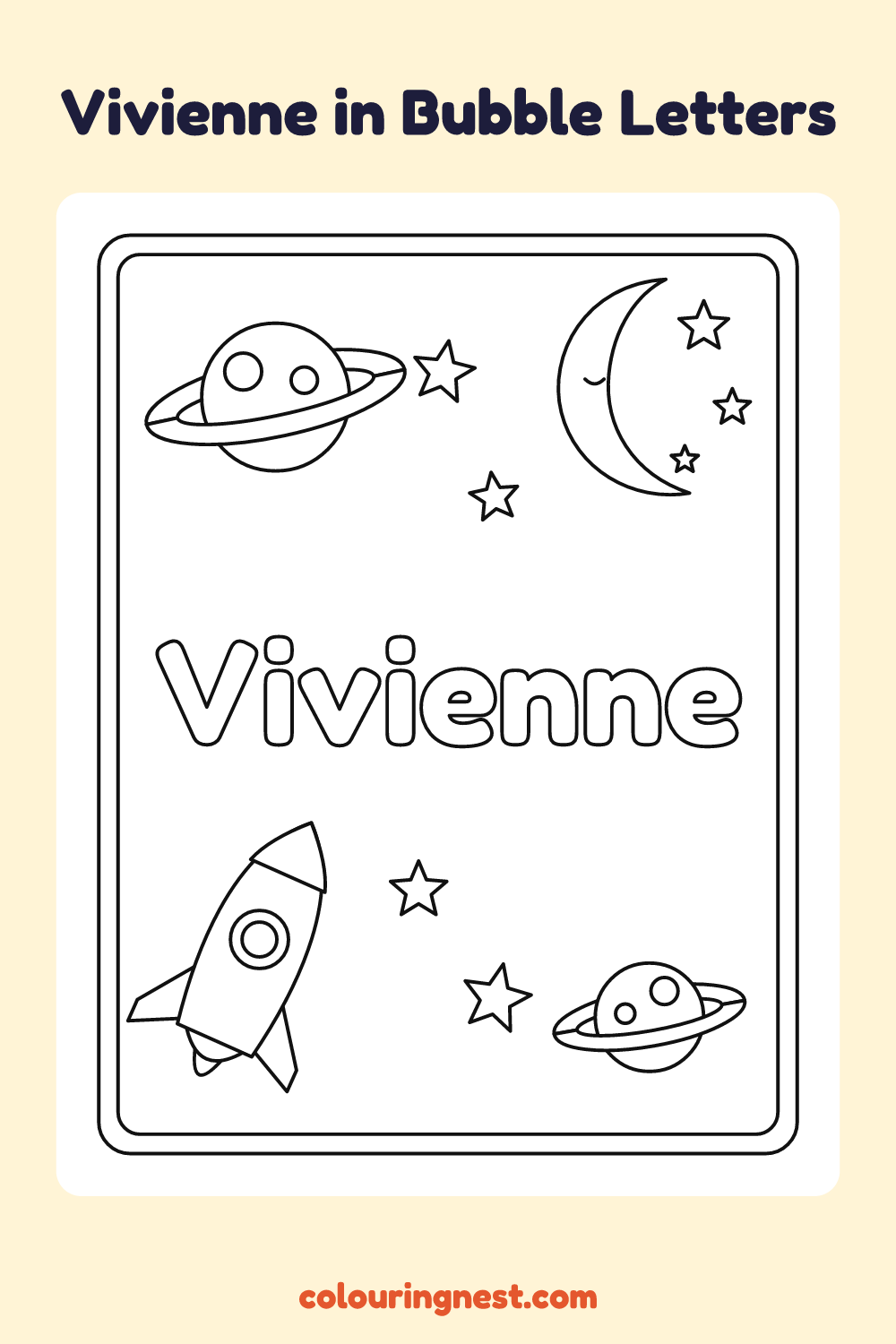 Vivienne in Bubble Letters coloring page: free printable black-and-white line art