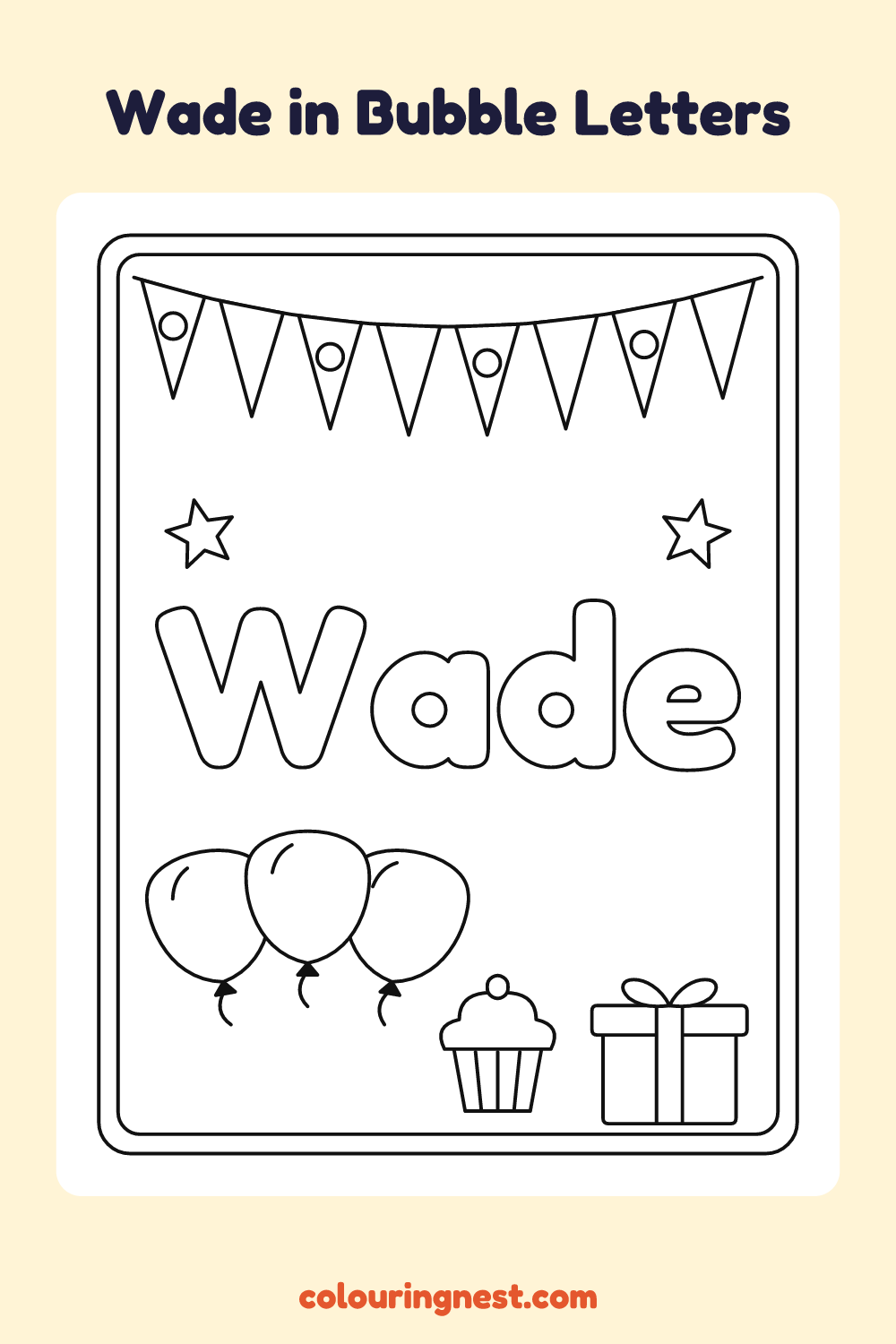 Wade in Bubble Letters coloring page: free printable black-and-white line art