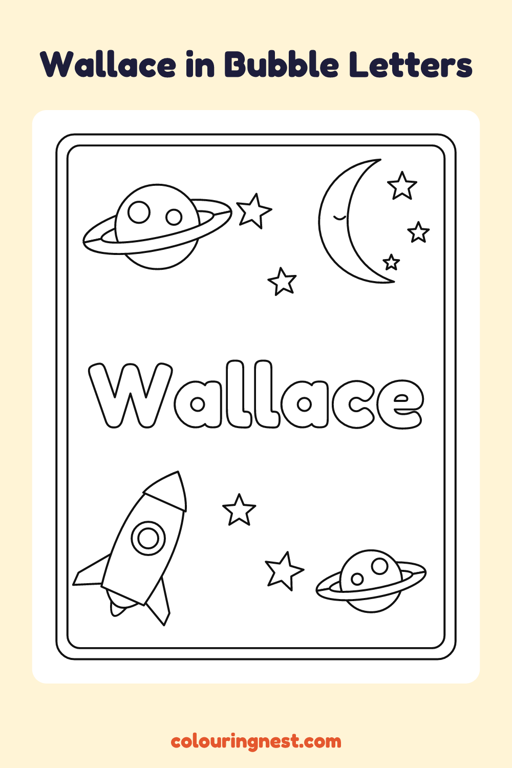 Wallace in Bubble Letters coloring page: free printable black-and-white line art